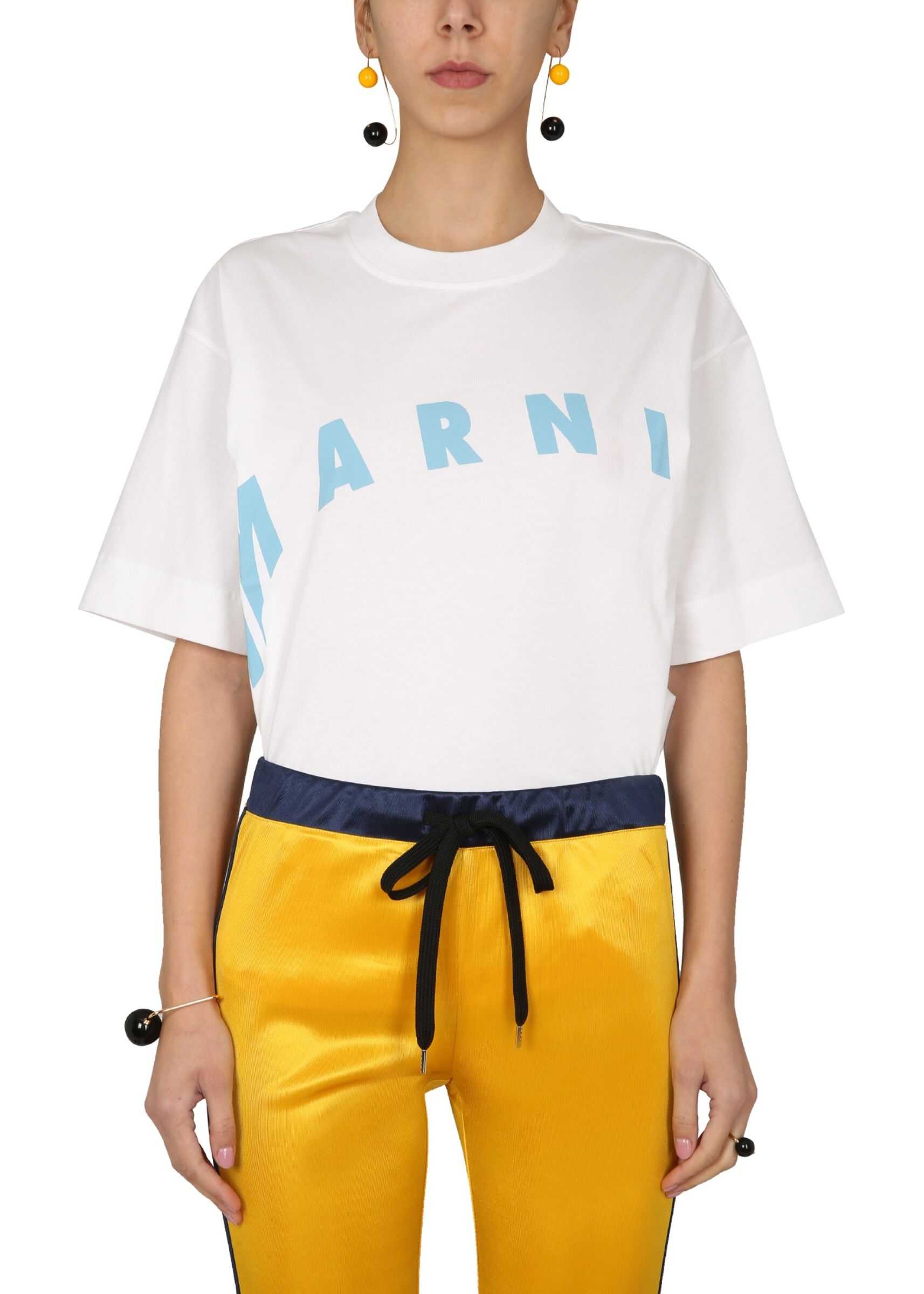 Marni T-Shirt With Distorted Logo Print THJET49EPF_USCR1300W01 WHITE
