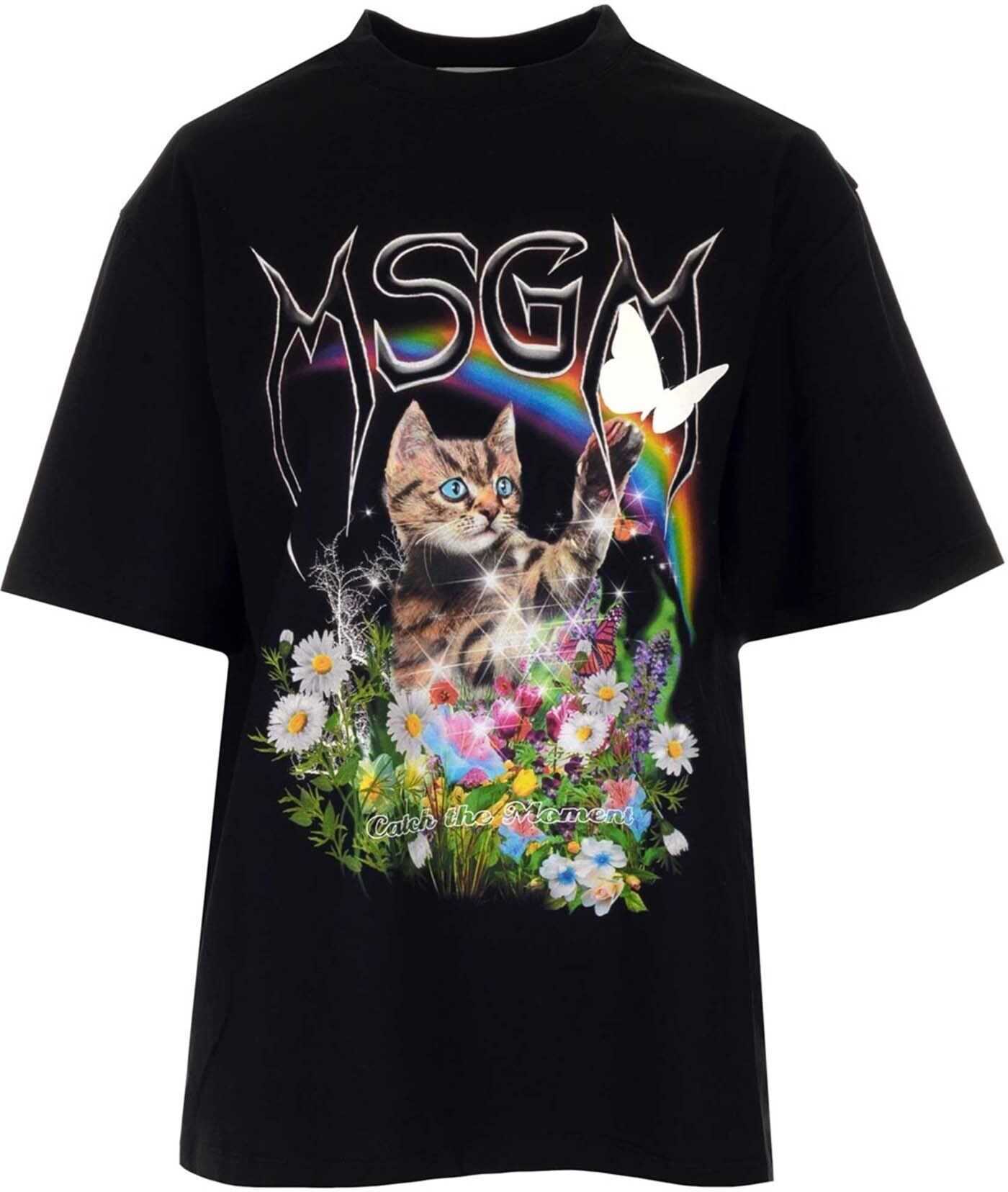 MSGM Flowers Symbolism Printed T-Shirt In Black 3041MDM16421729899 Black