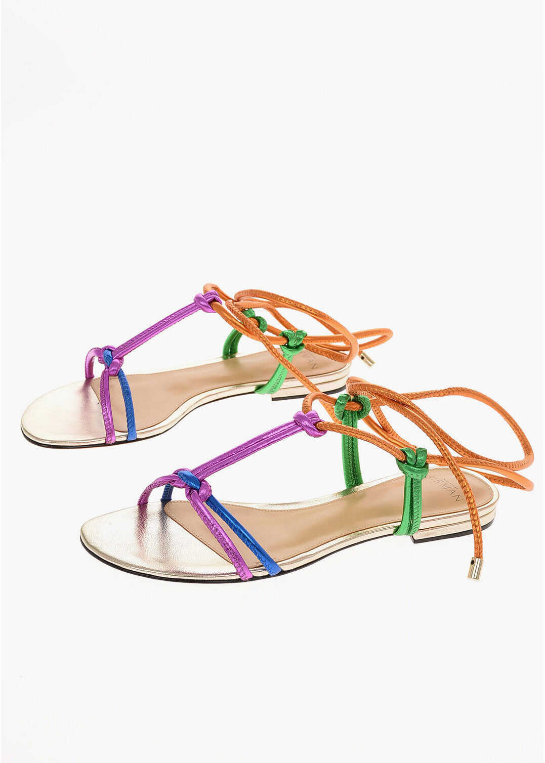 Alexandre Birman Leather Lace Up Rebecca T-Strap Sandals Multicolor