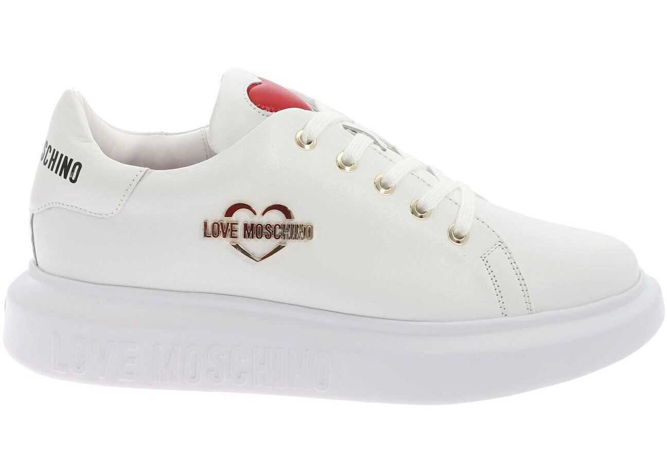 LOVE Moschino Smooth Leather Sneakers In White JA15204G1CIA0100 White