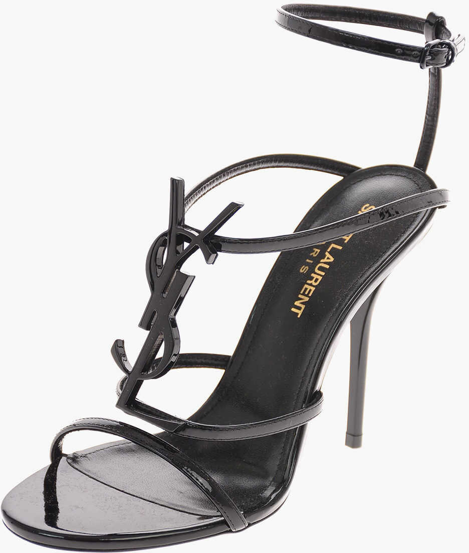 Saint Laurent Patent Leather CASSANDRA Sandals with Monogram Application 1 BLACK