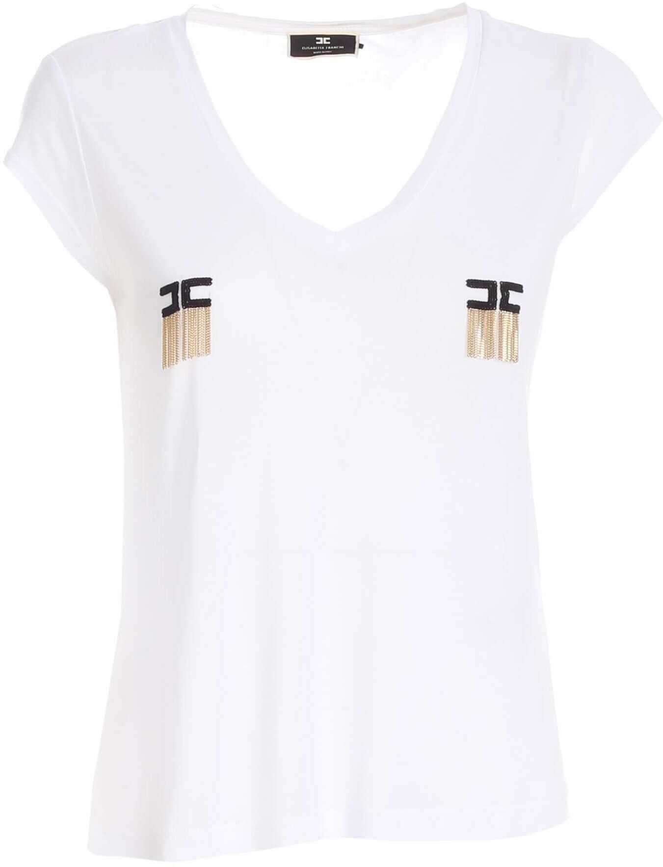 Elisabetta Franchi Golden Details T-Shirt In White MA19711E2270 White