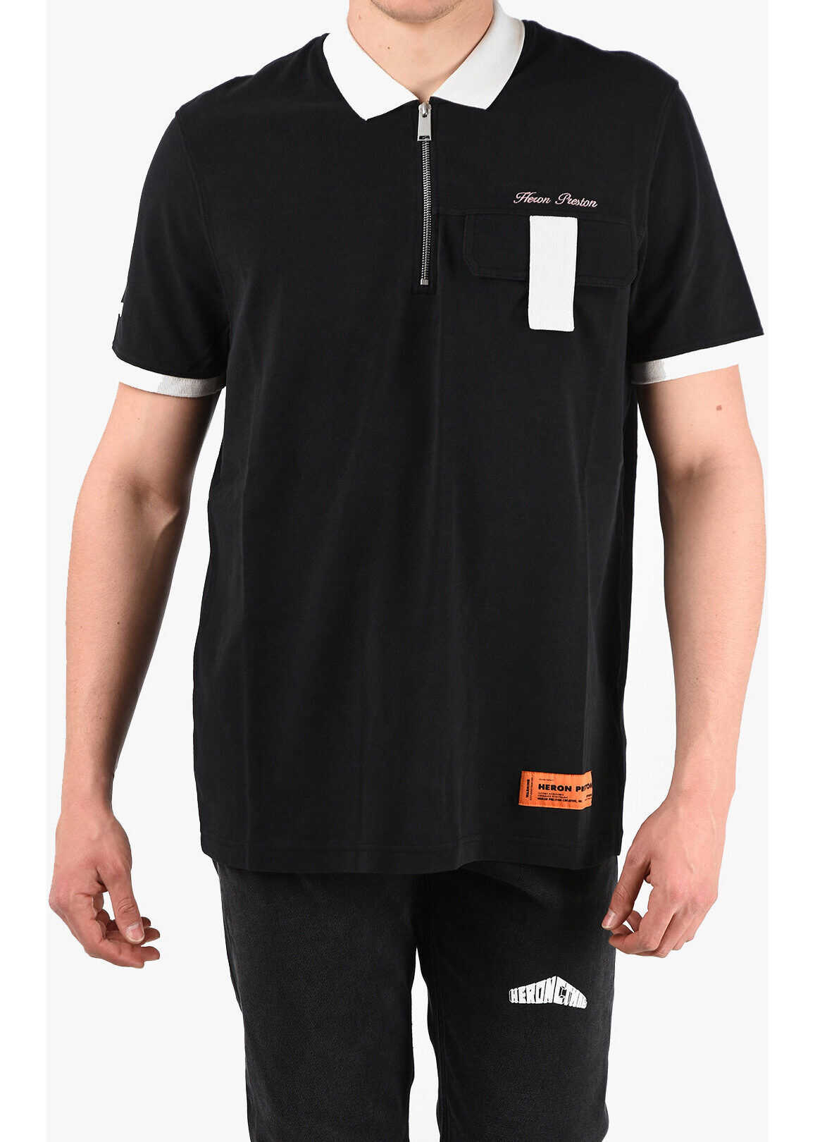 Heron Preston Cotton Polo Shirt with Breast Pocket BLACK