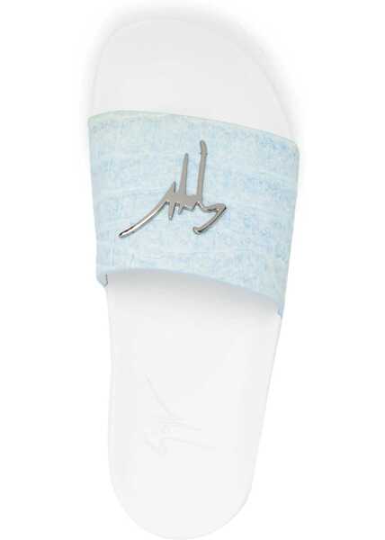 Papuci Giuseppe Zanotti Slide Sandals With Logo BABY BLUE Femei (BM 8353353) 4