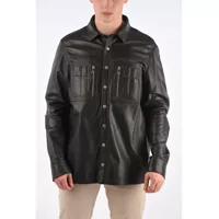 Geci de piele Leather Loose Fit Shirt With Snap Buttons Barbati