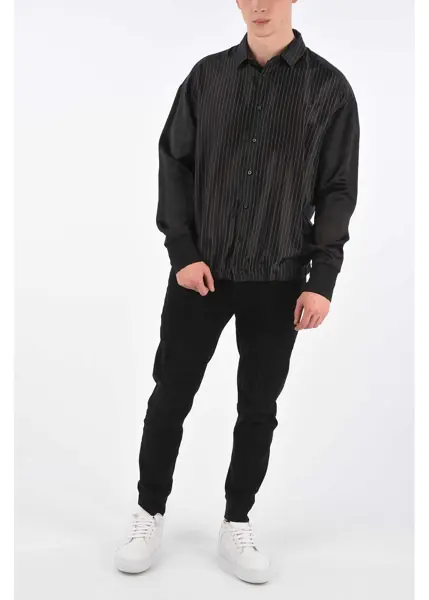 Camasi casual Neil Barrett Pinstriped Shirt With Elastic Cuff Black Barbati (BM 8360121) 3