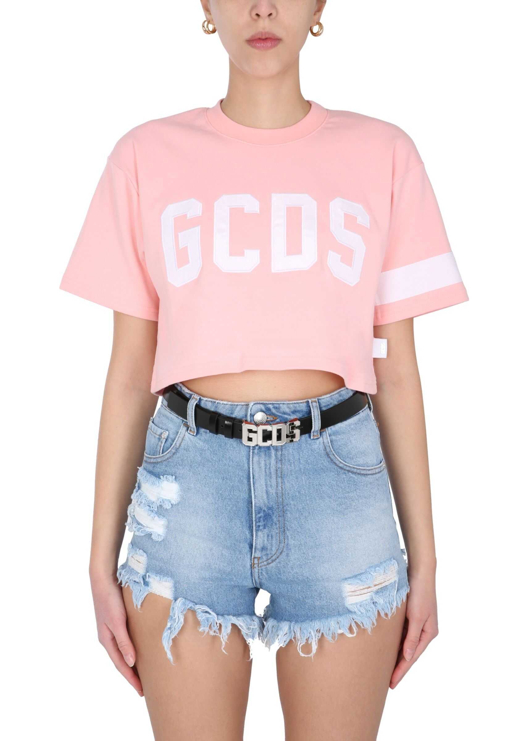 GCDS Cropped T-Shirt CC94W021005_06 PINK b-mall.ro imagine 2022
