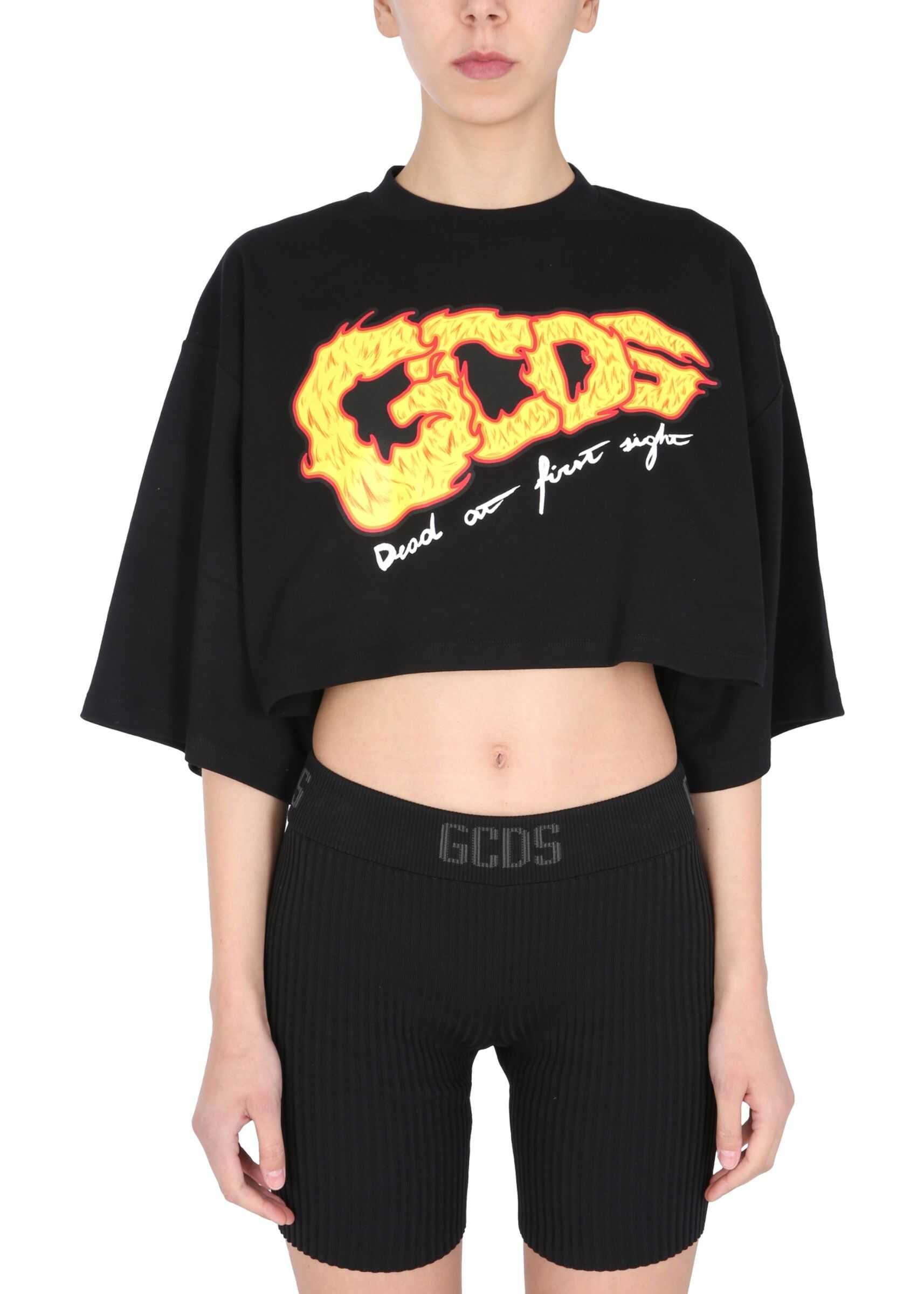 GCDS Cropped Crew Neck Sweatshirt SS21W020169_02 BLACK