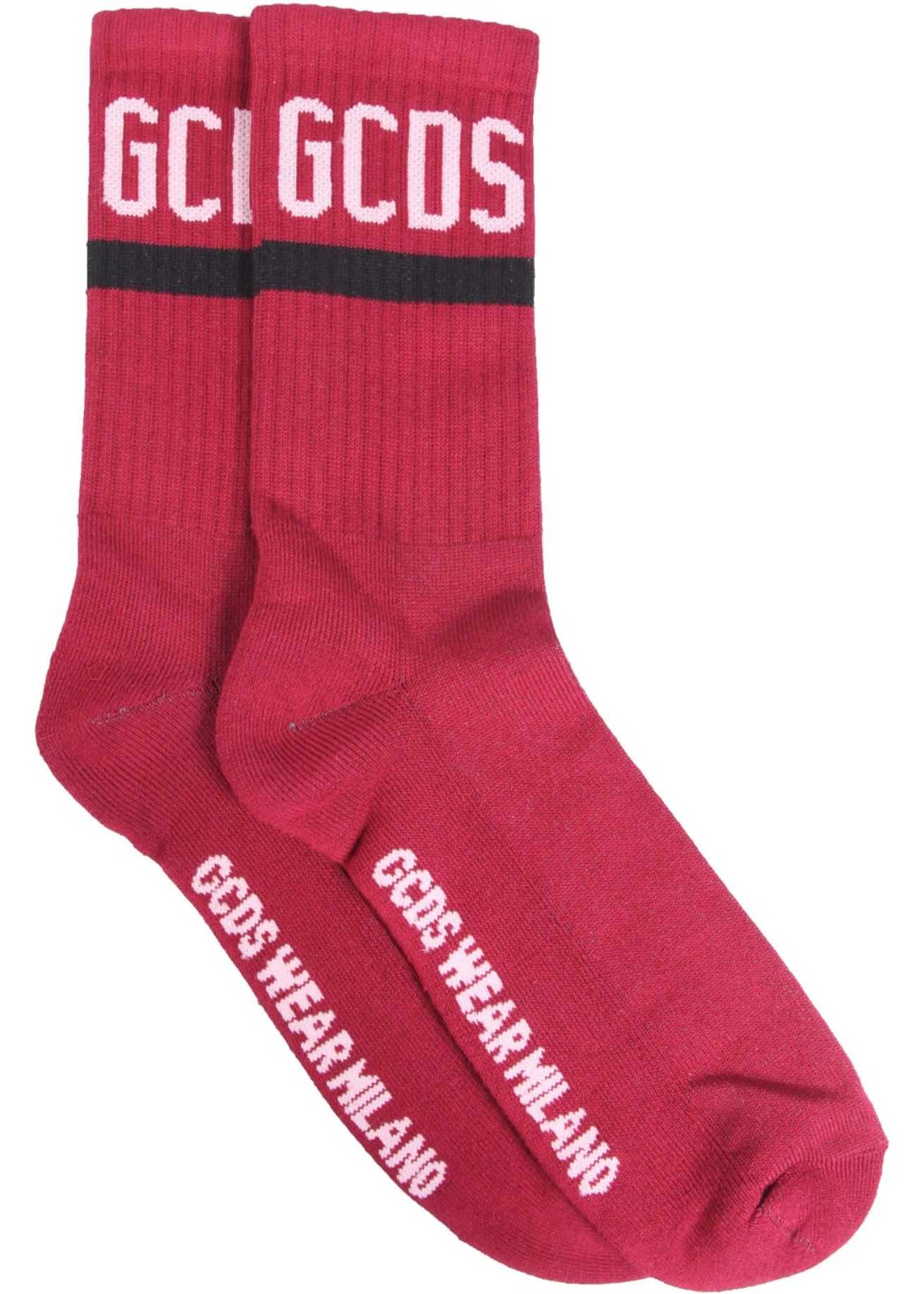 GCDS Cotton Blend Socks With Logo CC94M010024_56 BORDEAUX