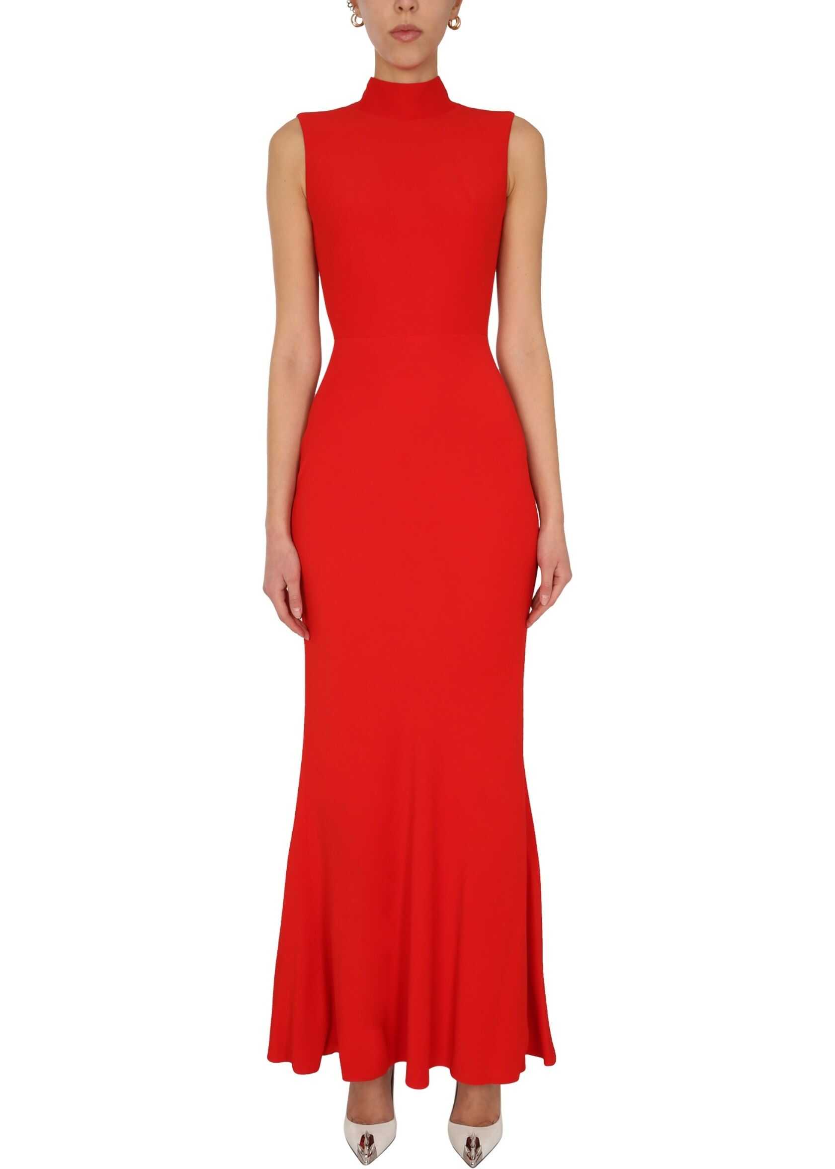 Alexander McQueen Long Dress With Deep Neck 649870_QEAAA6615 RED
