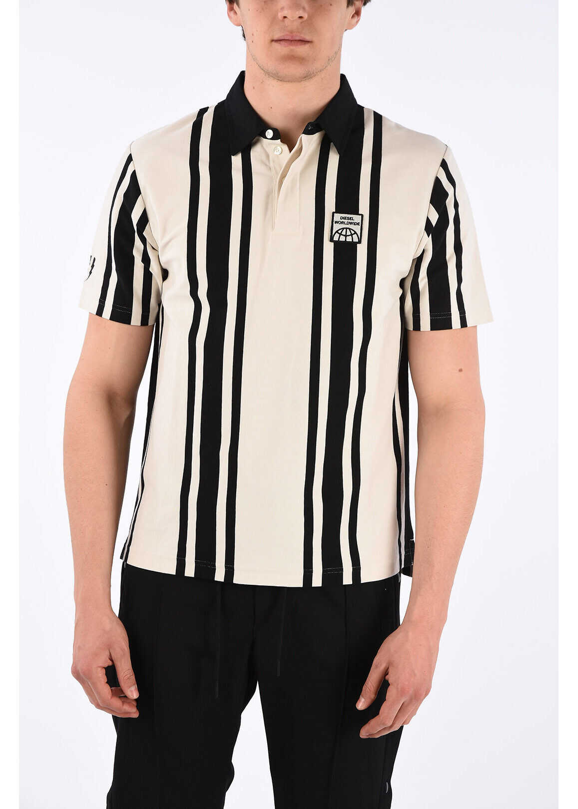 Diesel 2 Buttons T-Polo-Strip Polo With Logo Embroidery Black & White