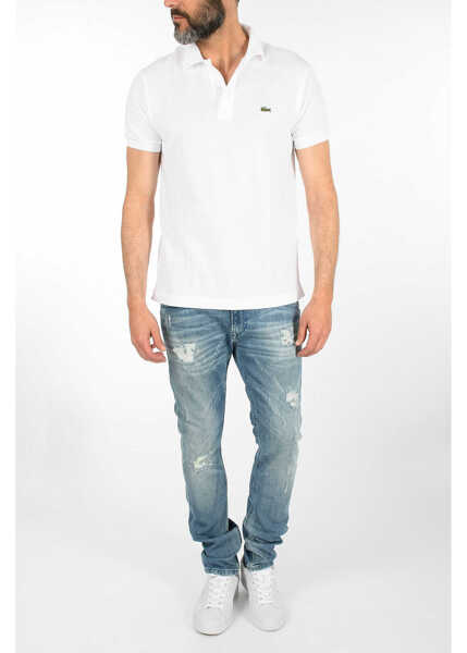 Tricouri Polo Lacoste Classic Fit Pique Cotton Polo With Monogram White Barbati (BM 8369910) 4