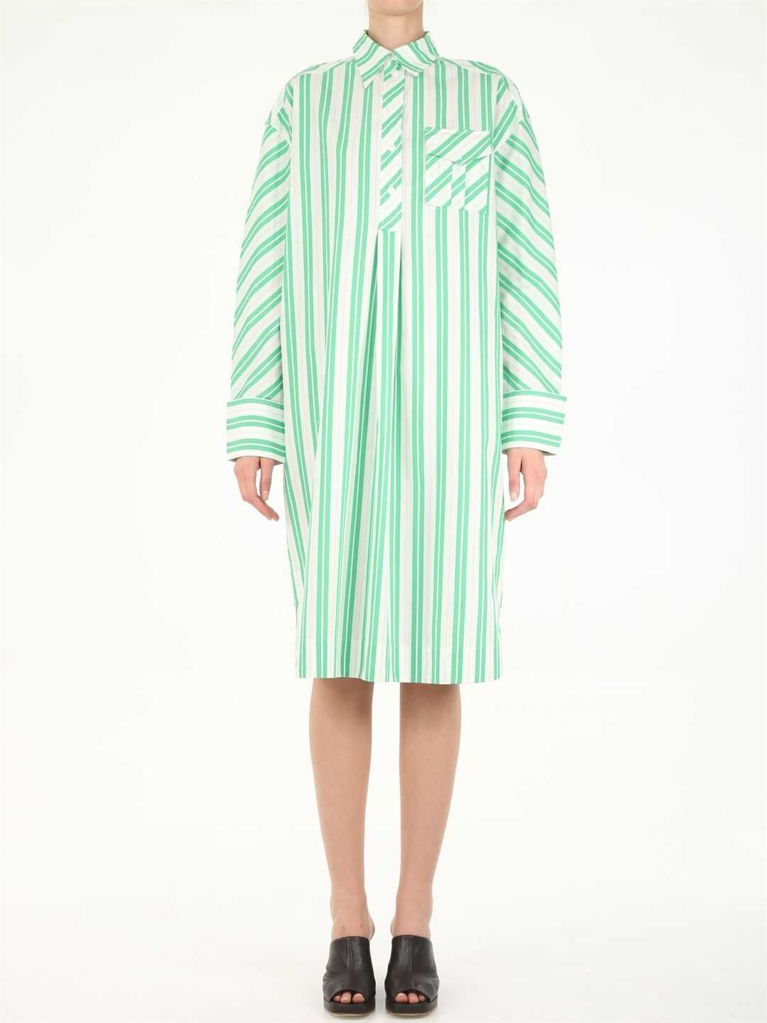 Ganni Striped Midi Shirt Dress F5740 Green