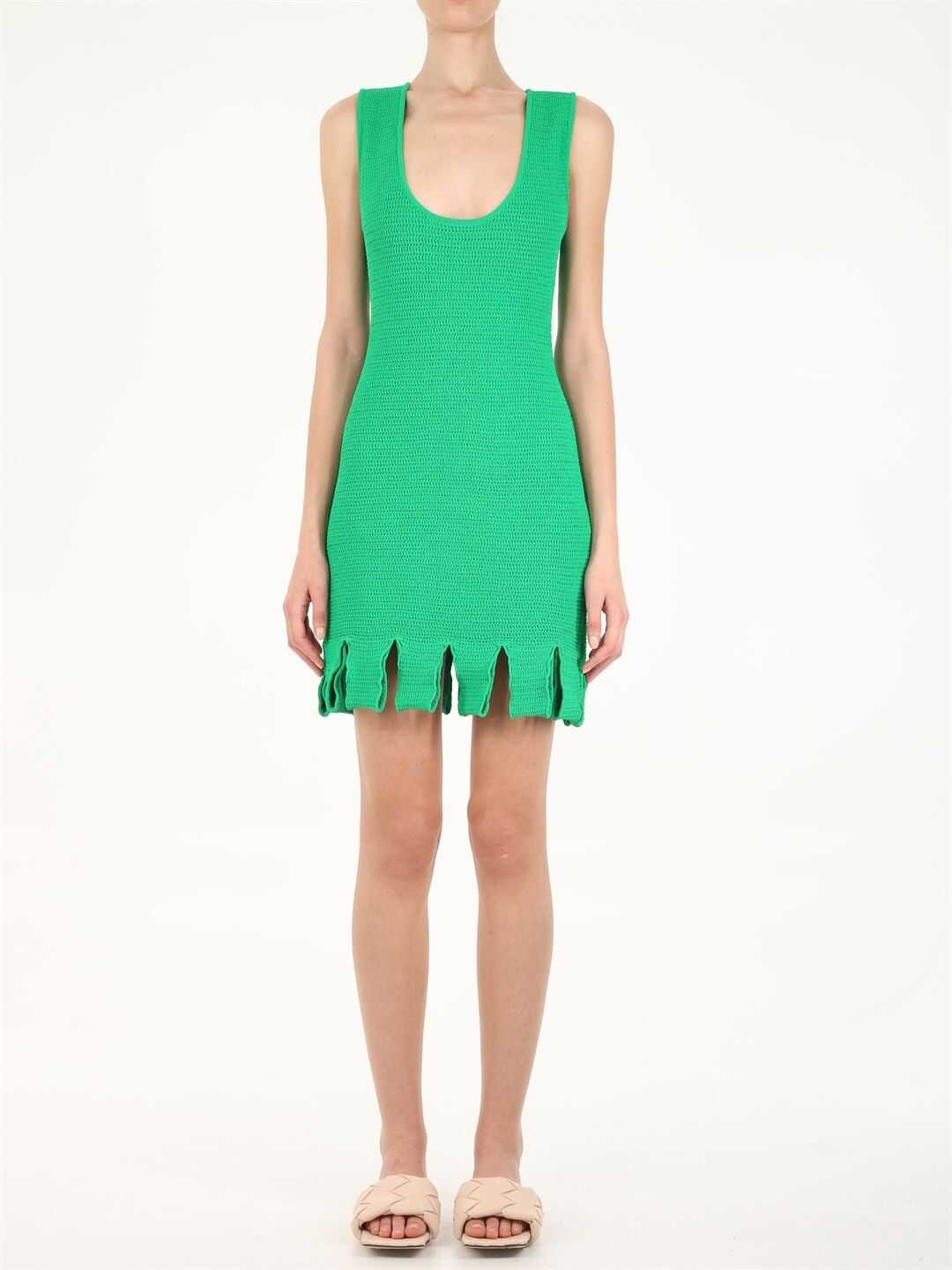 Bottega Veneta Racked Ribbed Knit Dress 656578 V0S90 Green