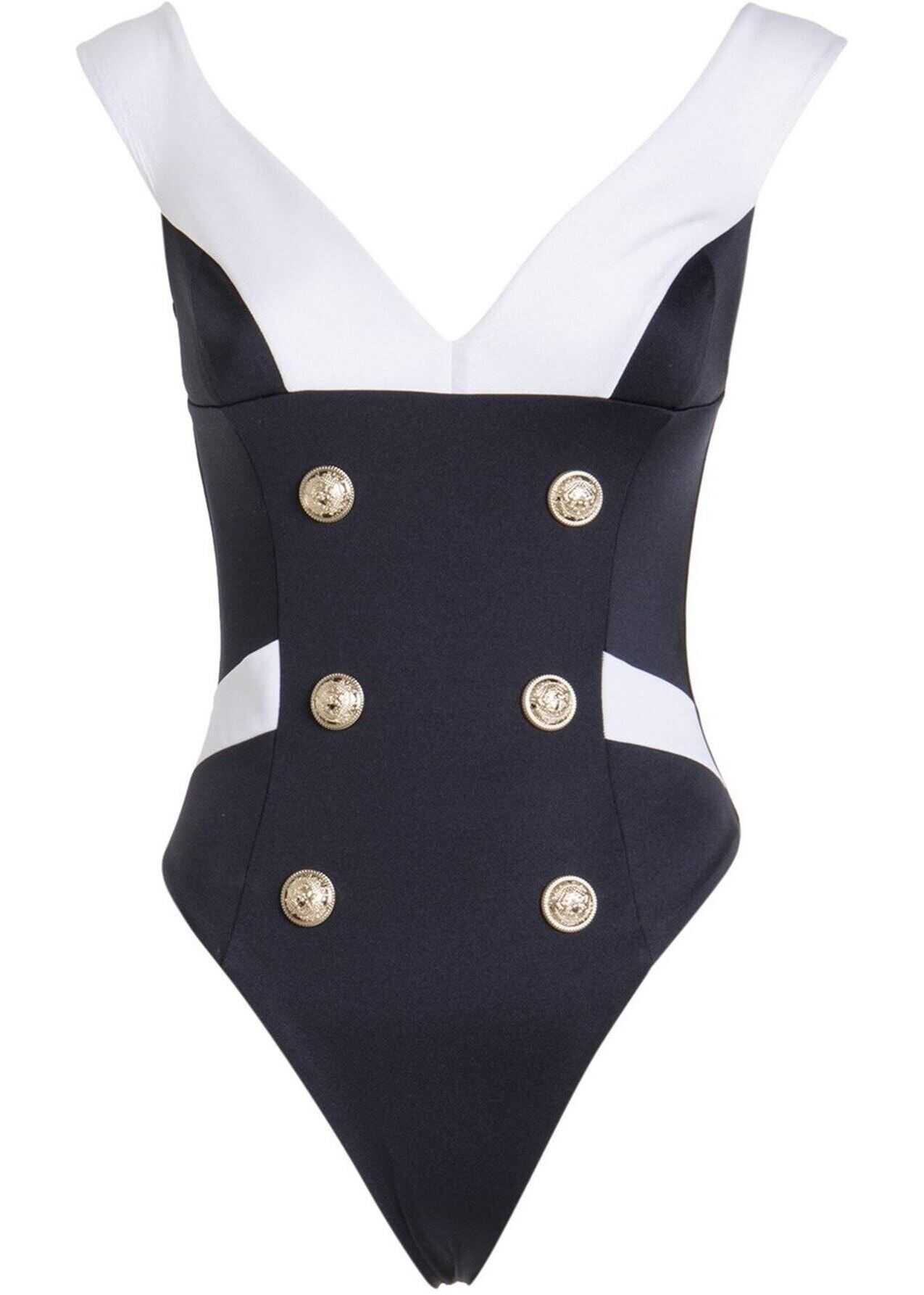 Balmain One Piece Swimsuit With Buttons In Black* Black