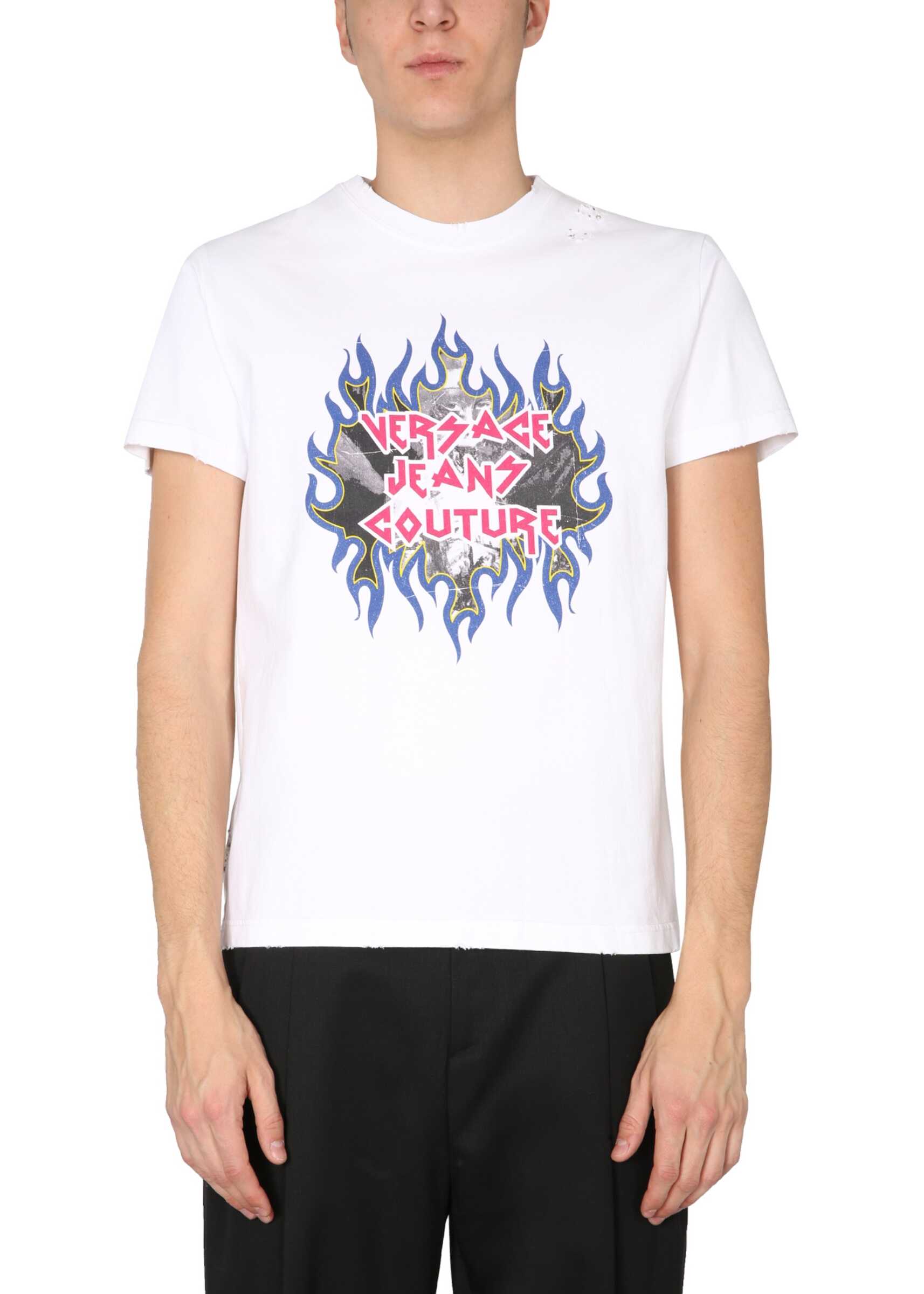 Versace Jeans Couture T-Shirt With Rock Logo Print WHITE