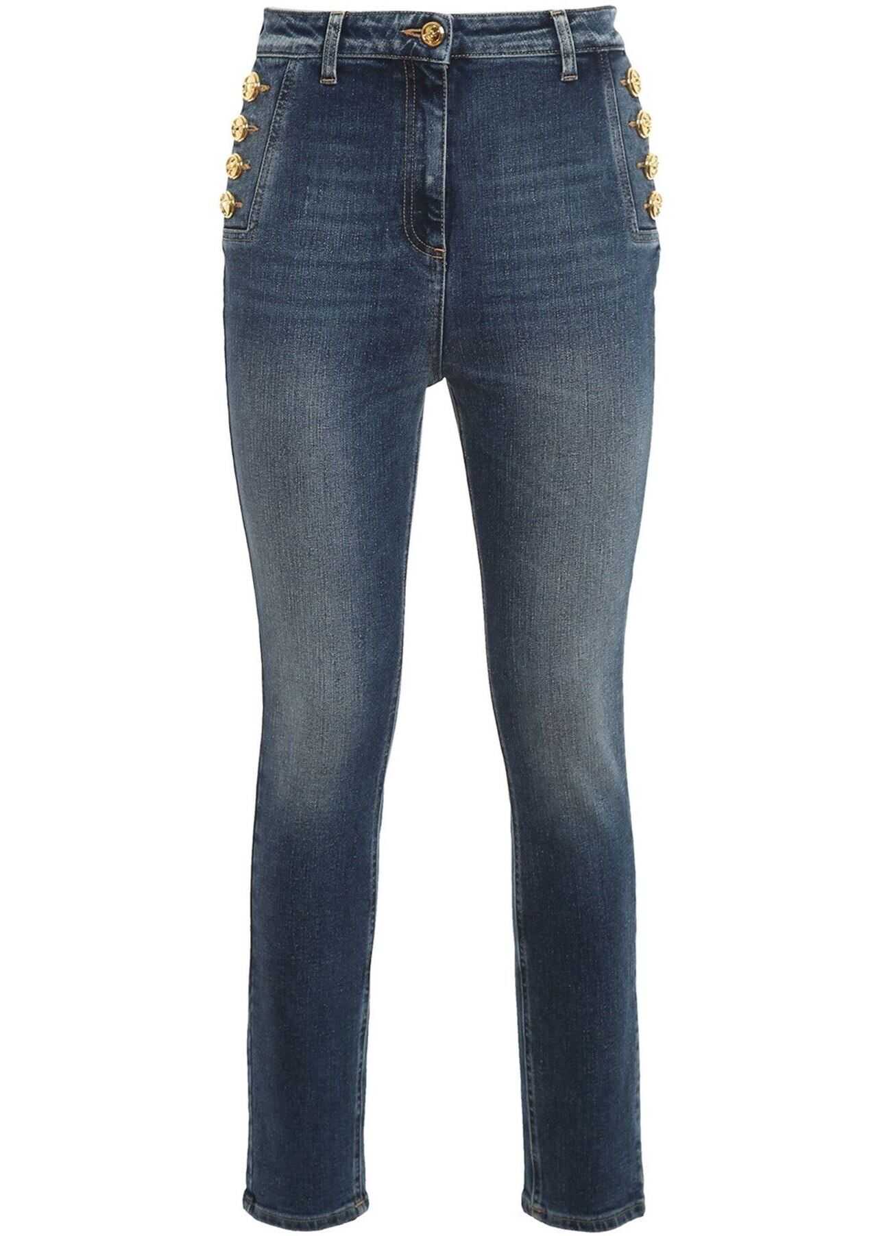 Elisabetta Franchi Golden Button High Waist Jeans In Blue PJ02I11E2104 Blue