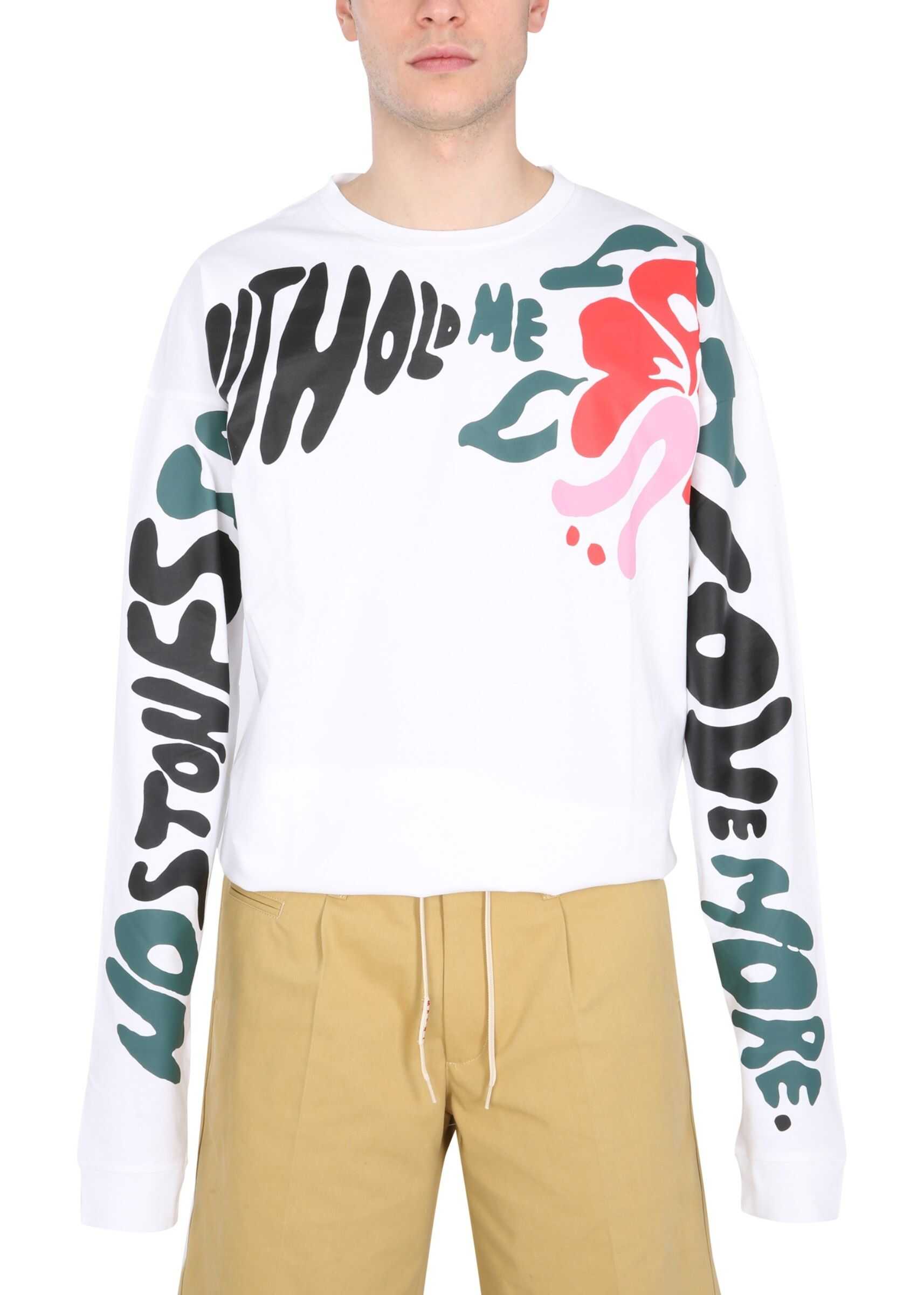 Marni T-Shirt With Floral Stripe Print HUMU0217P0_S2384300W01 WHITE