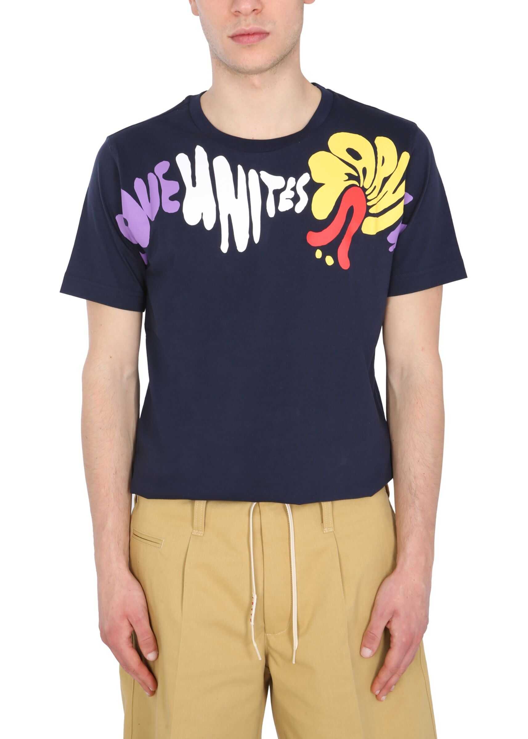 Marni T-Shirt With Floral Stripe Print HUMU0219P0_S2384300B99 BLUE