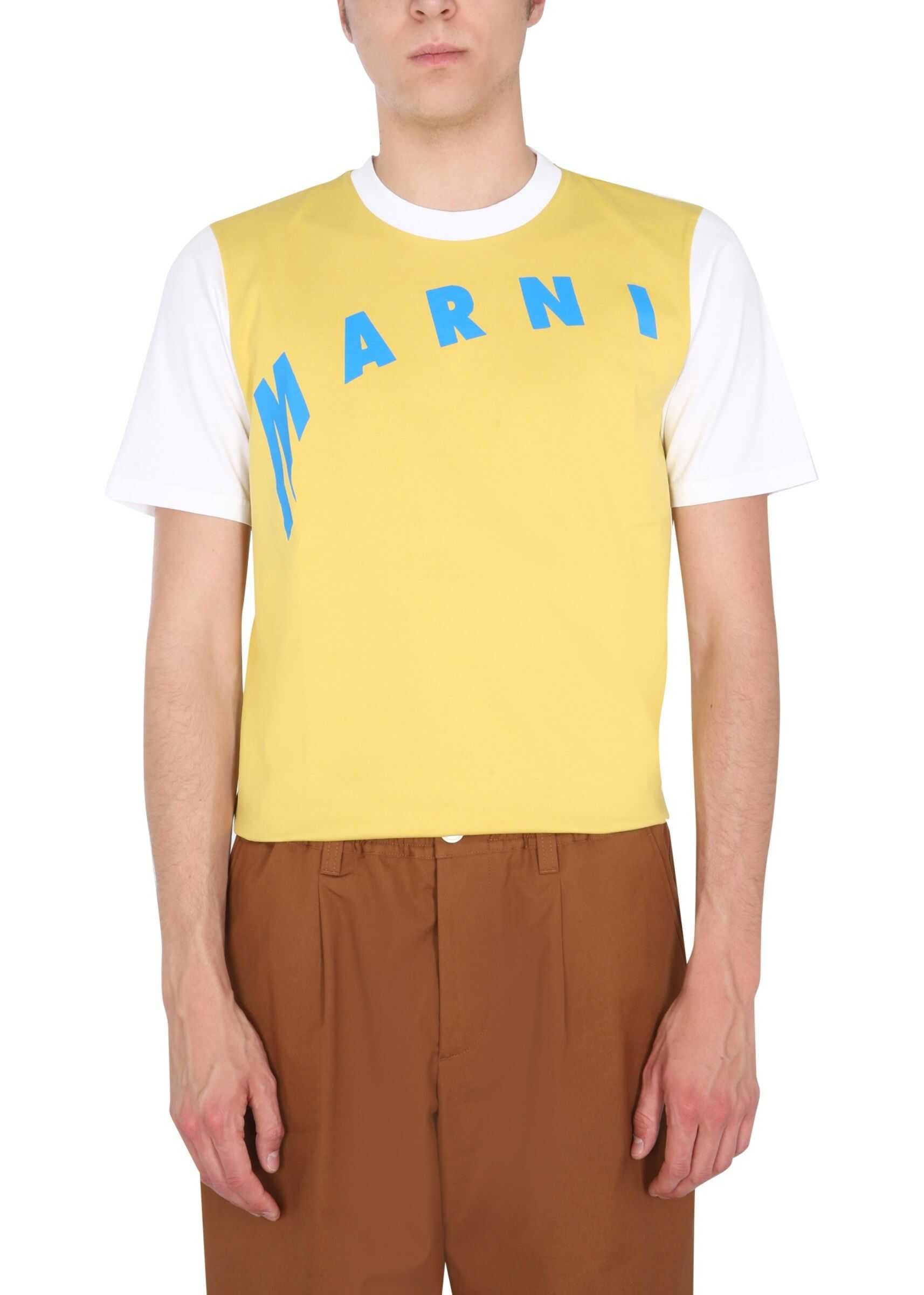 Marni T-Shirt With Distorted Logo HUMU0200PQ_S23727Y4424 WHITE