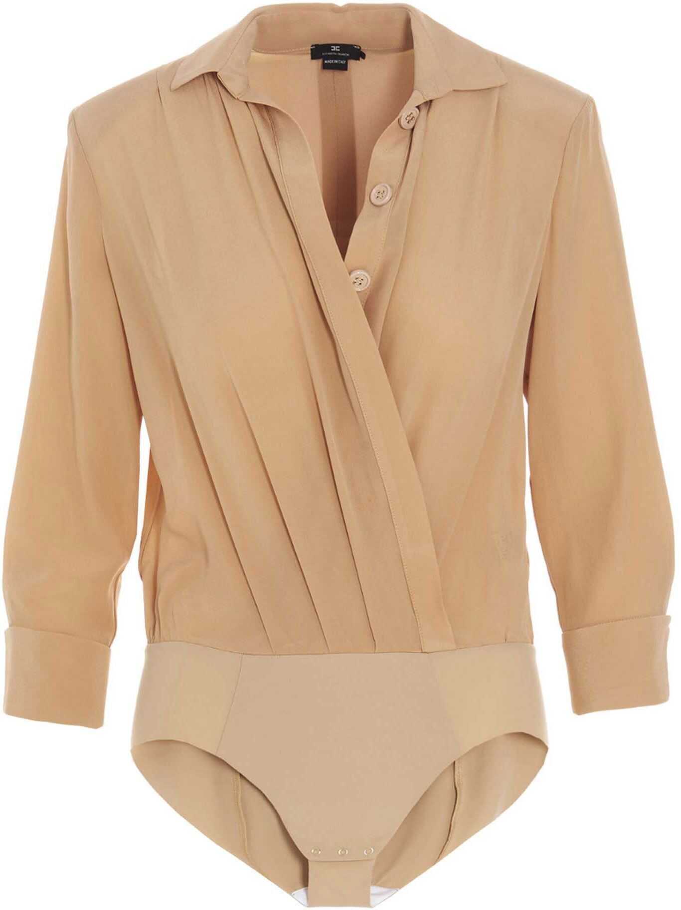 Elisabetta Franchi Crossed Bodysuit Shirt In Champagne Color CB01511E2320 Beige