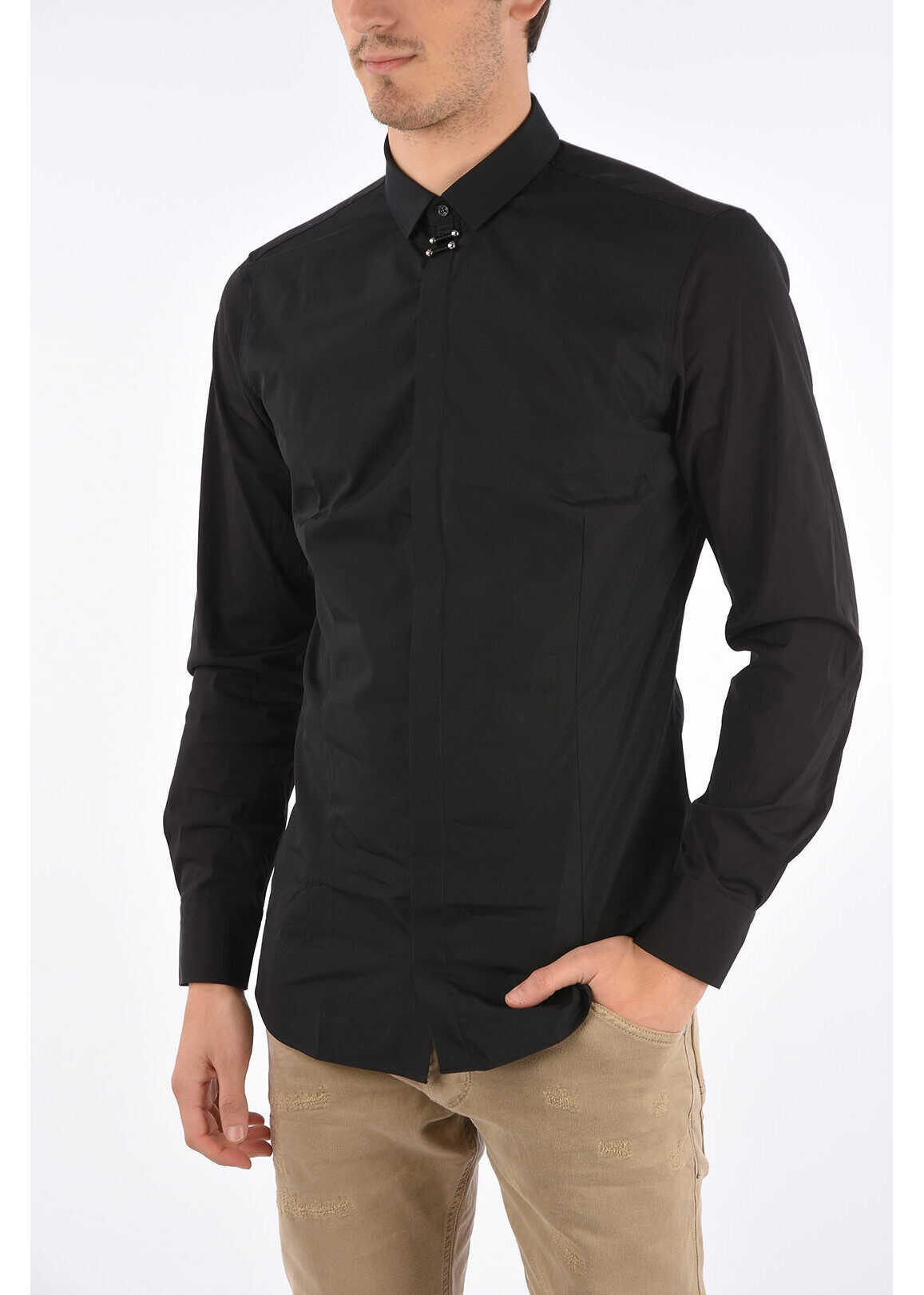 Neil Barrett Fitted Slim Fit Shirt With Metal Piercing Black