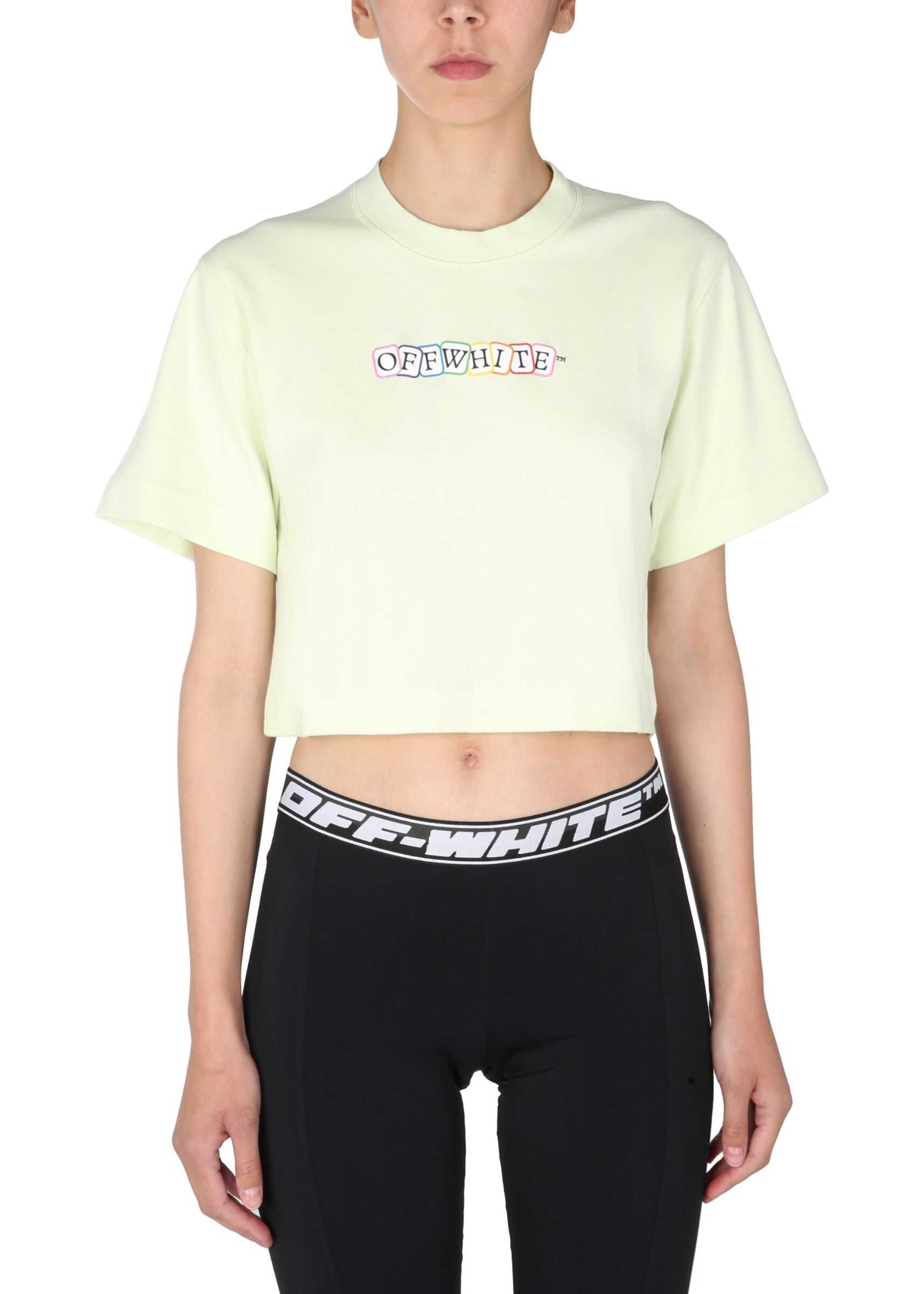 Off-White Cropped Logo T-Shirt Cards OWAA090_S21JER0035587 GREEN