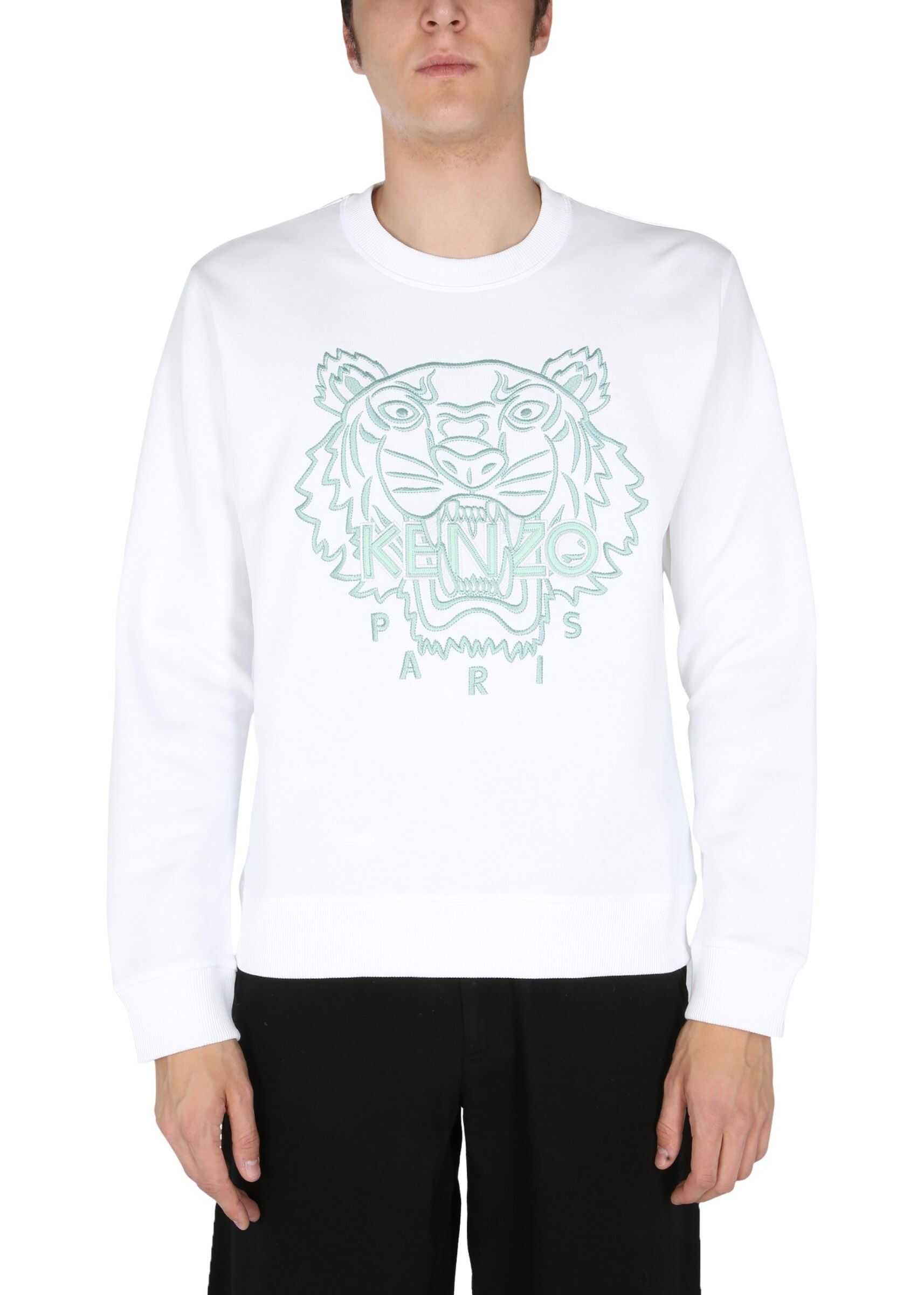 Kenzo Crew Neck Sweatshirt With Tiger Embroidery FB55SW120_4MP01B WHITE