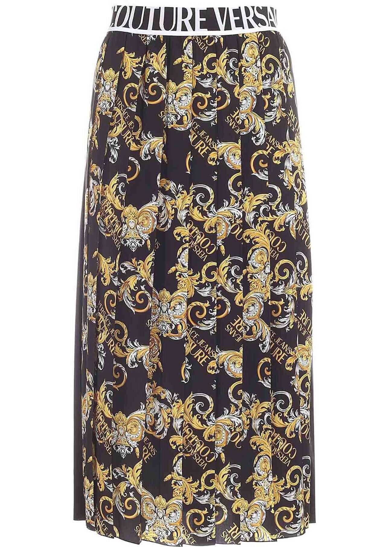 Versace Jeans Couture Logo Baroque Print Skirt In Black* Black