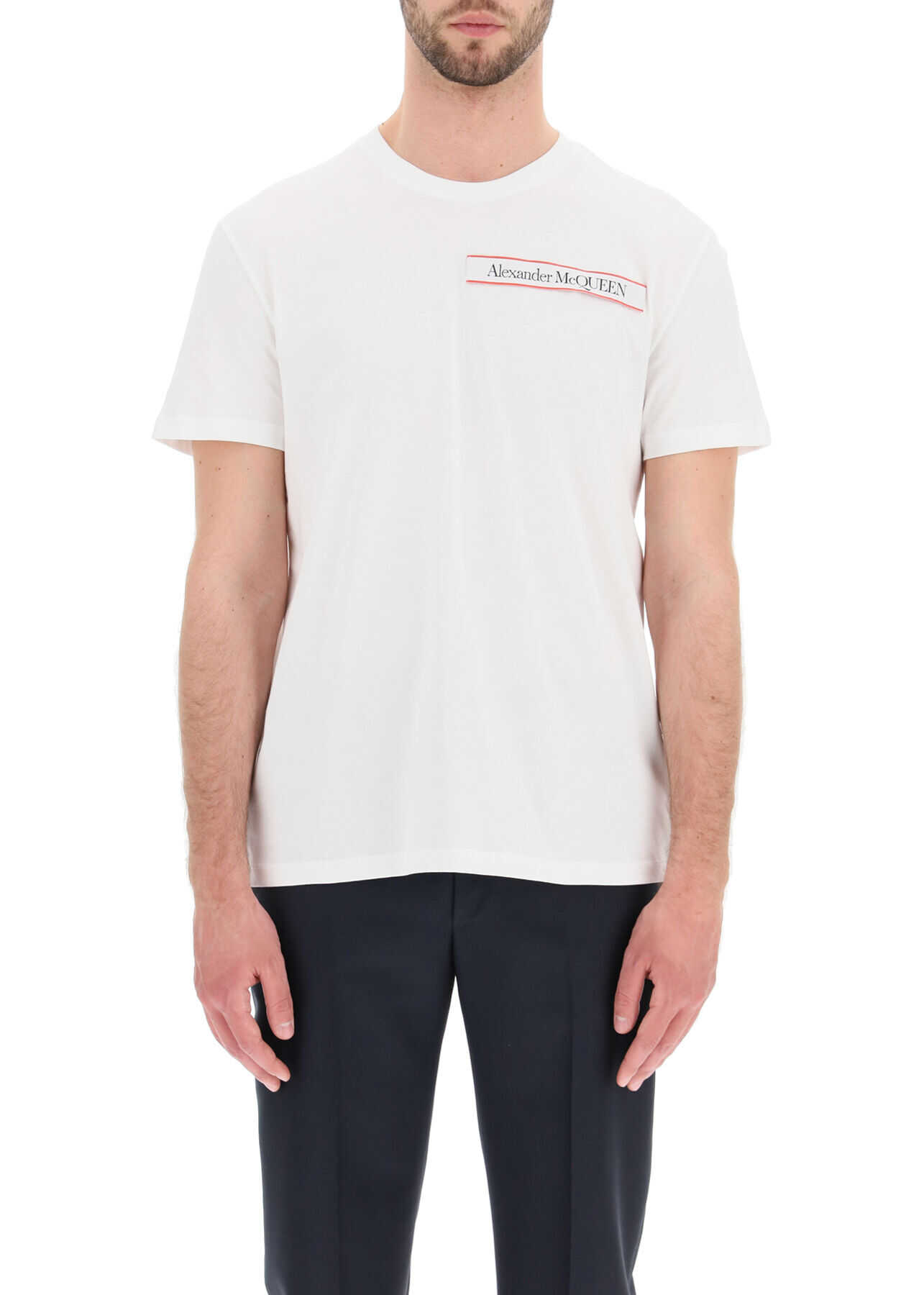 Alexander McQueen Selvedge Logo Tape T-Shirt 642662 QRX74 WHITE MIX