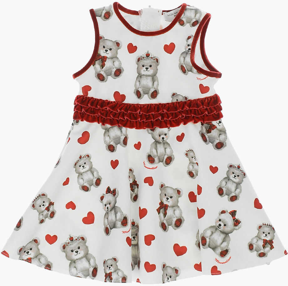 Monnalisa Heart And Teddy Bear Printed Dress Multicolor