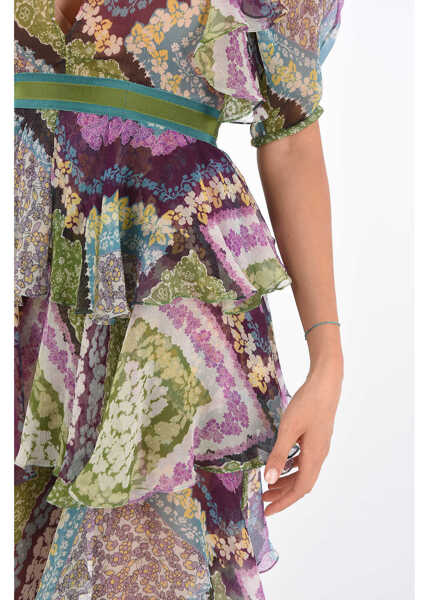 Rochii scurte DSQUARED2 Floral Printed Silk Dress With Belt Multicolor Femei (BM 8439606) 3