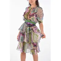 Rochii scurte DSQUARED2 Dama - Rochii scurte DSQUARED2 Floral Printed Silk Dress With Belt Multicolor Femei (BM 8439606) - B-mall.ro