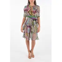 Rochii scurte Floral Printed Silk Dress With Belt Femei