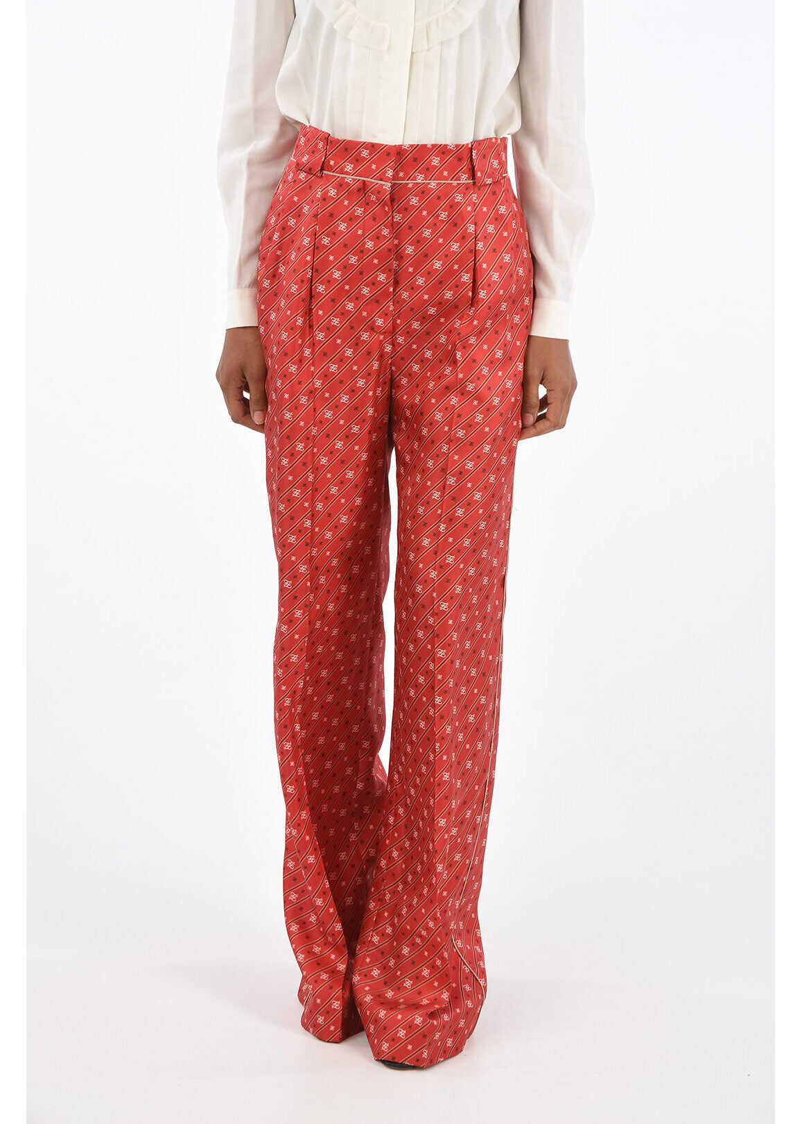 Fendi Silk Regimen Karling High-Rise Waist Palazzo Pants Red