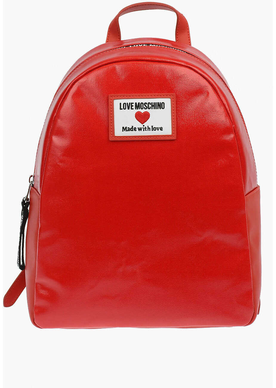 Moschino Love Faux Leather Sporty Label Backpack Red b-mall.ro