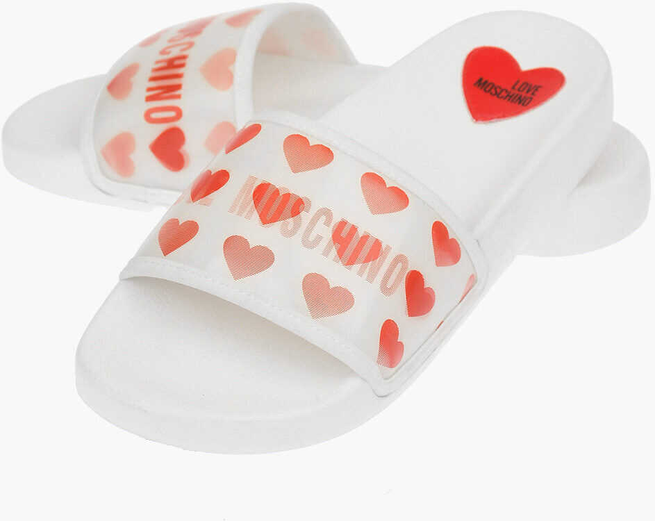 Papuci Moschino Love Heart Printed Slipper White Femei (BM 8445972) 2