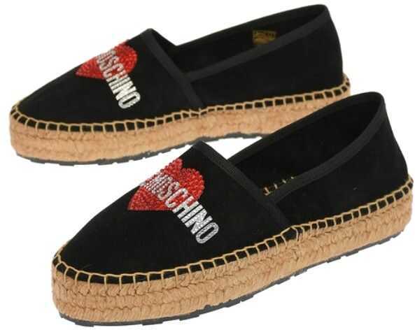 Espadrile Moschino Love Suede Split Leather Platform Espadrilles With Strass Lo Black Femei (BM 8445999) 2