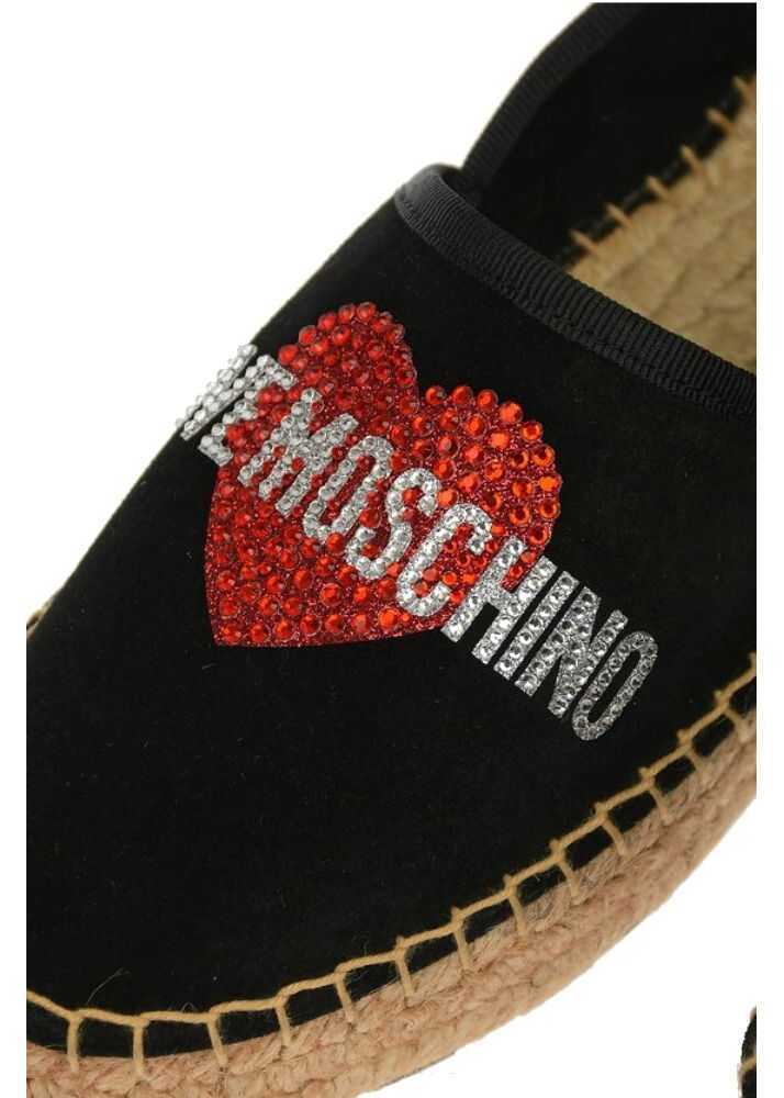 Espadrile Moschino Love Suede Split Leather Platform Espadrilles With Strass Lo Black Femei (BM 8445999) 4