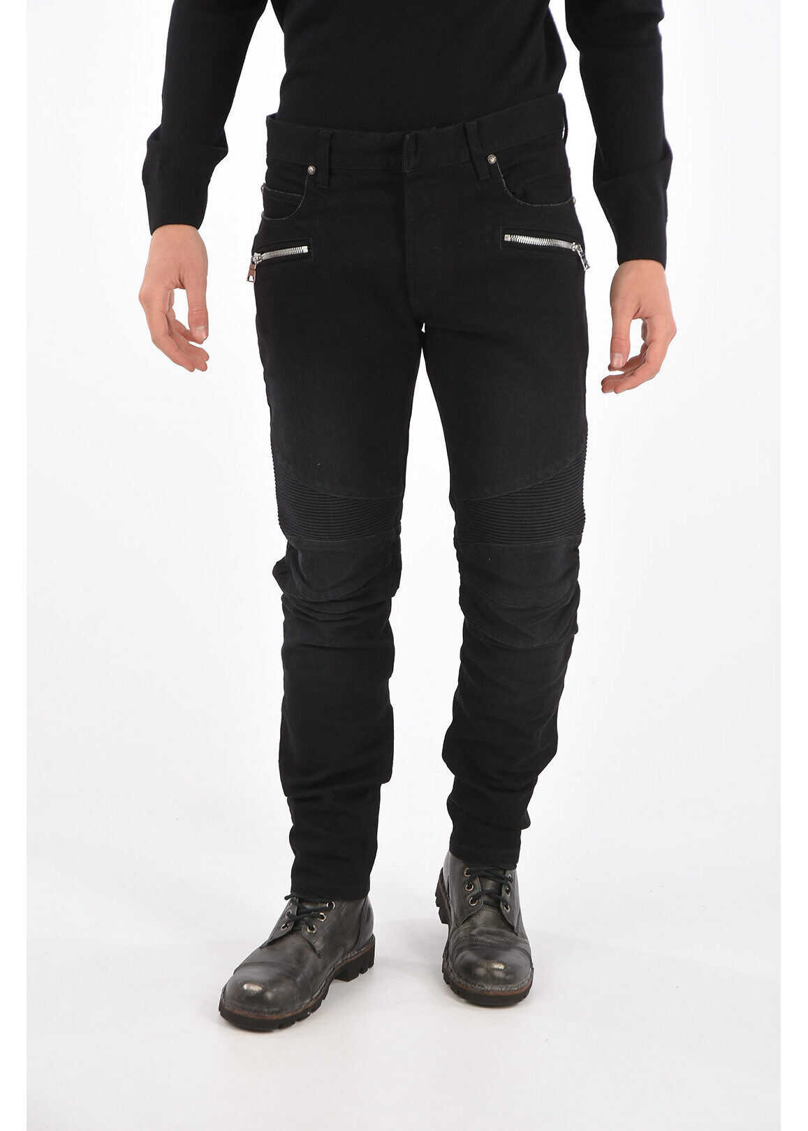 Balmain 17cm biker straight fit jeans BLACK