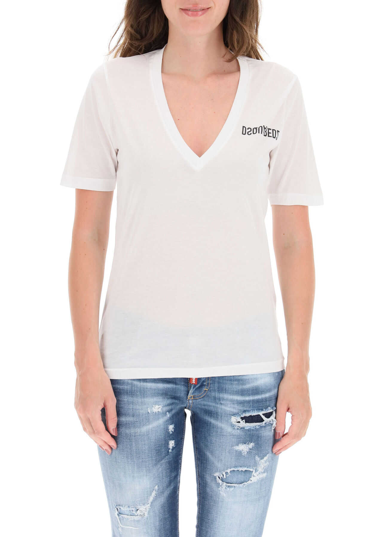 DSQUARED2 Logo V-Neckline T-Shirt S75GD0157 S23848 WHITE