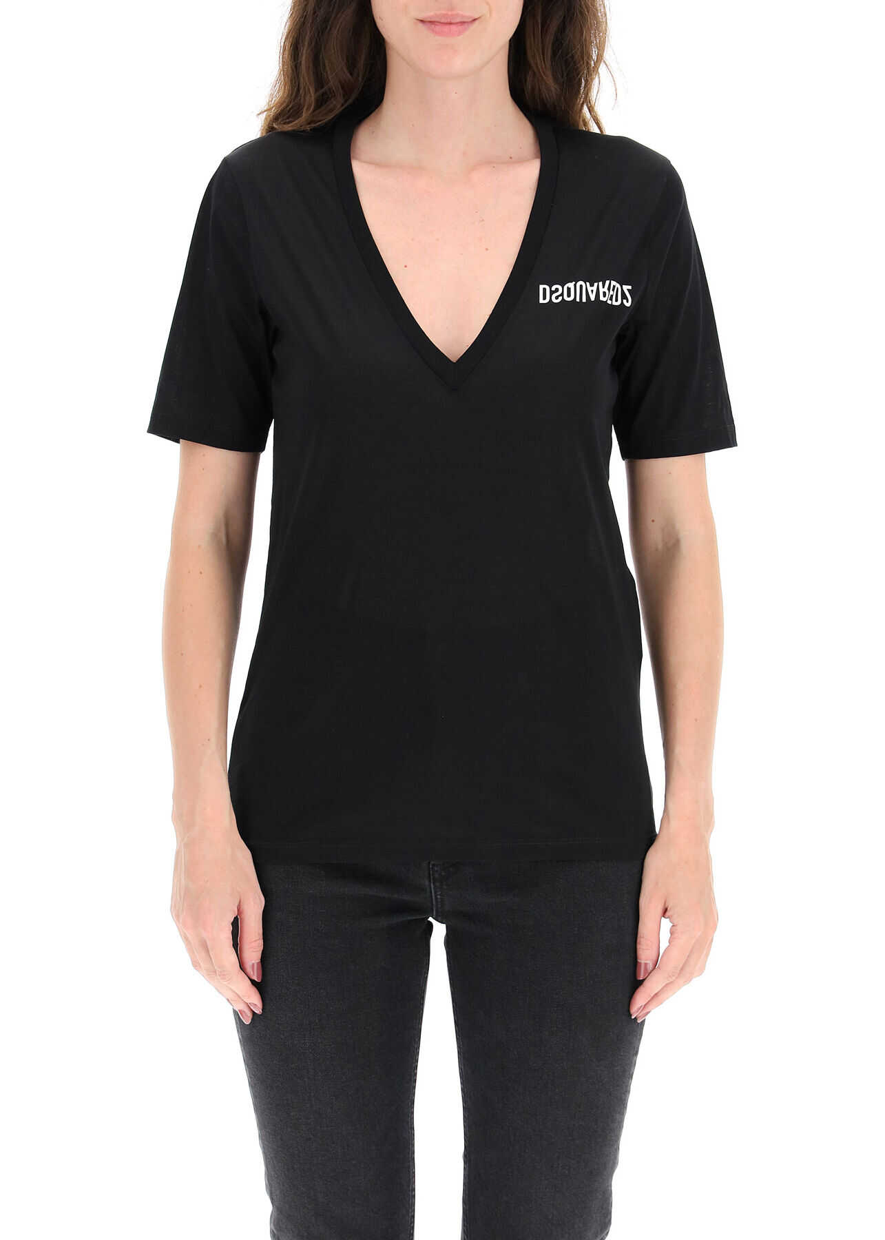 DSQUARED2 Logo V-Neckline T-Shirt S75GD0157 S23848 BLACK