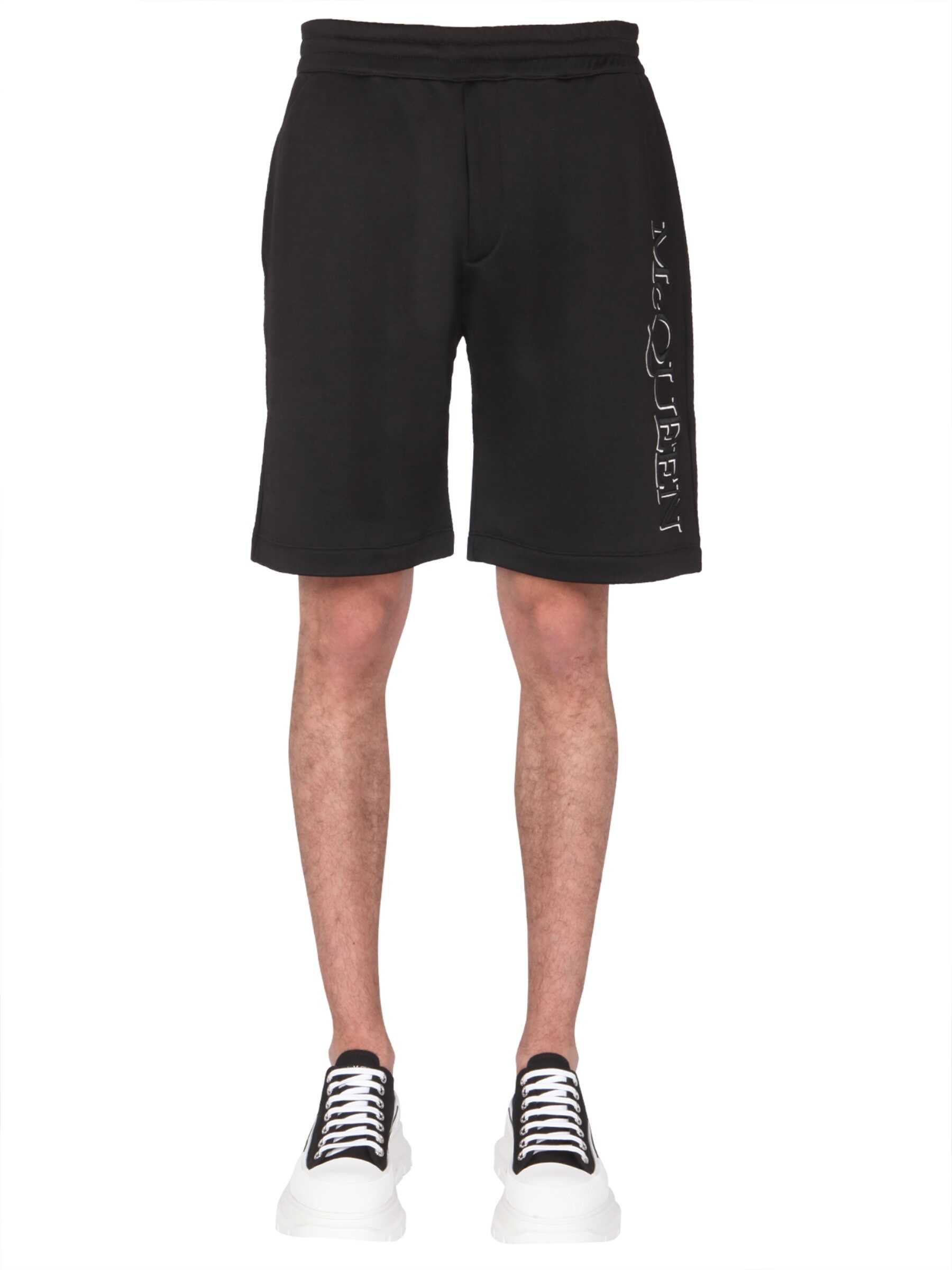 Alexander McQueen Shorts With Embroidered Logo BLACK