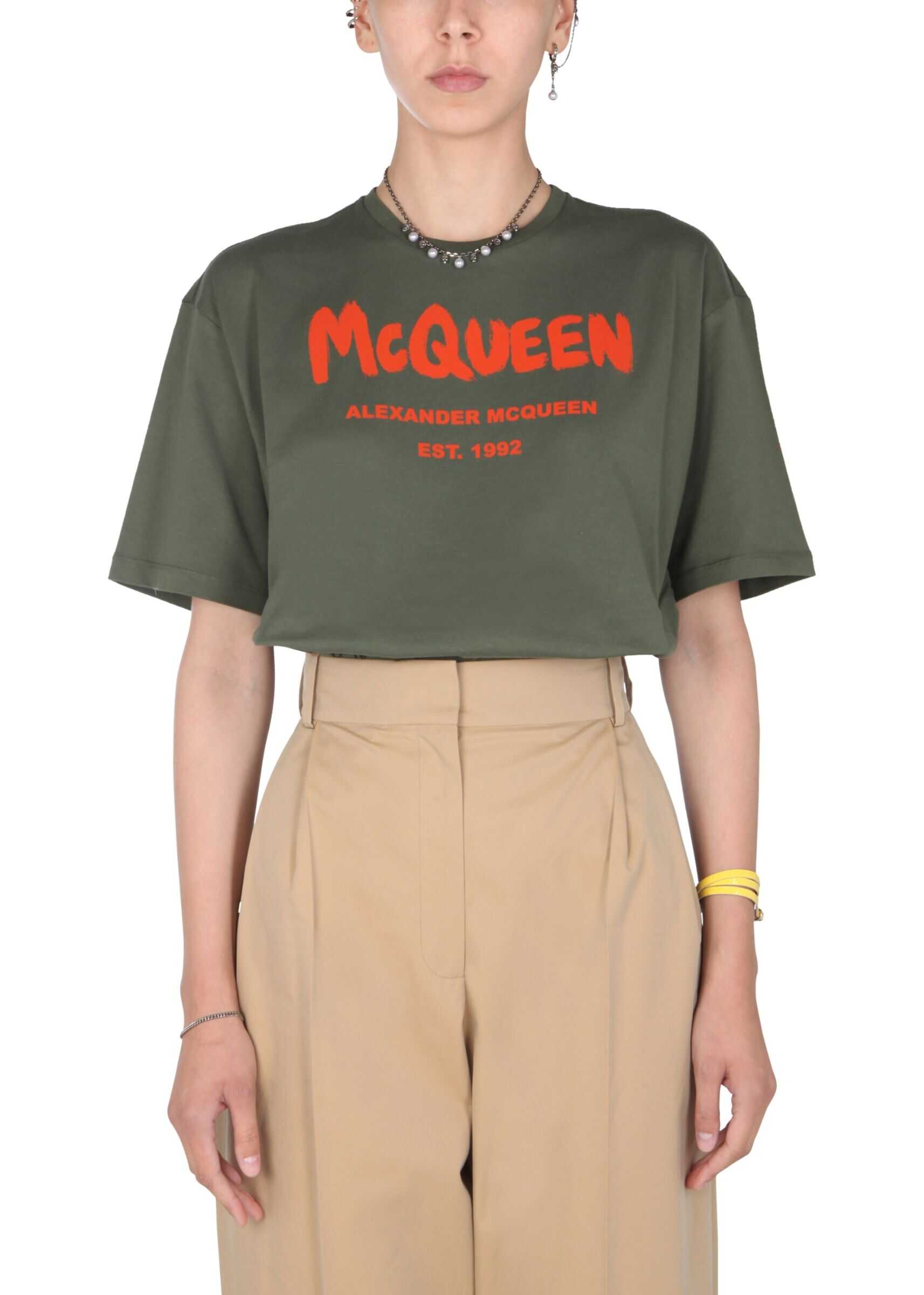 Alexander McQueen Crew Neck T-Shirt 668428_QZADK0302 BROWN