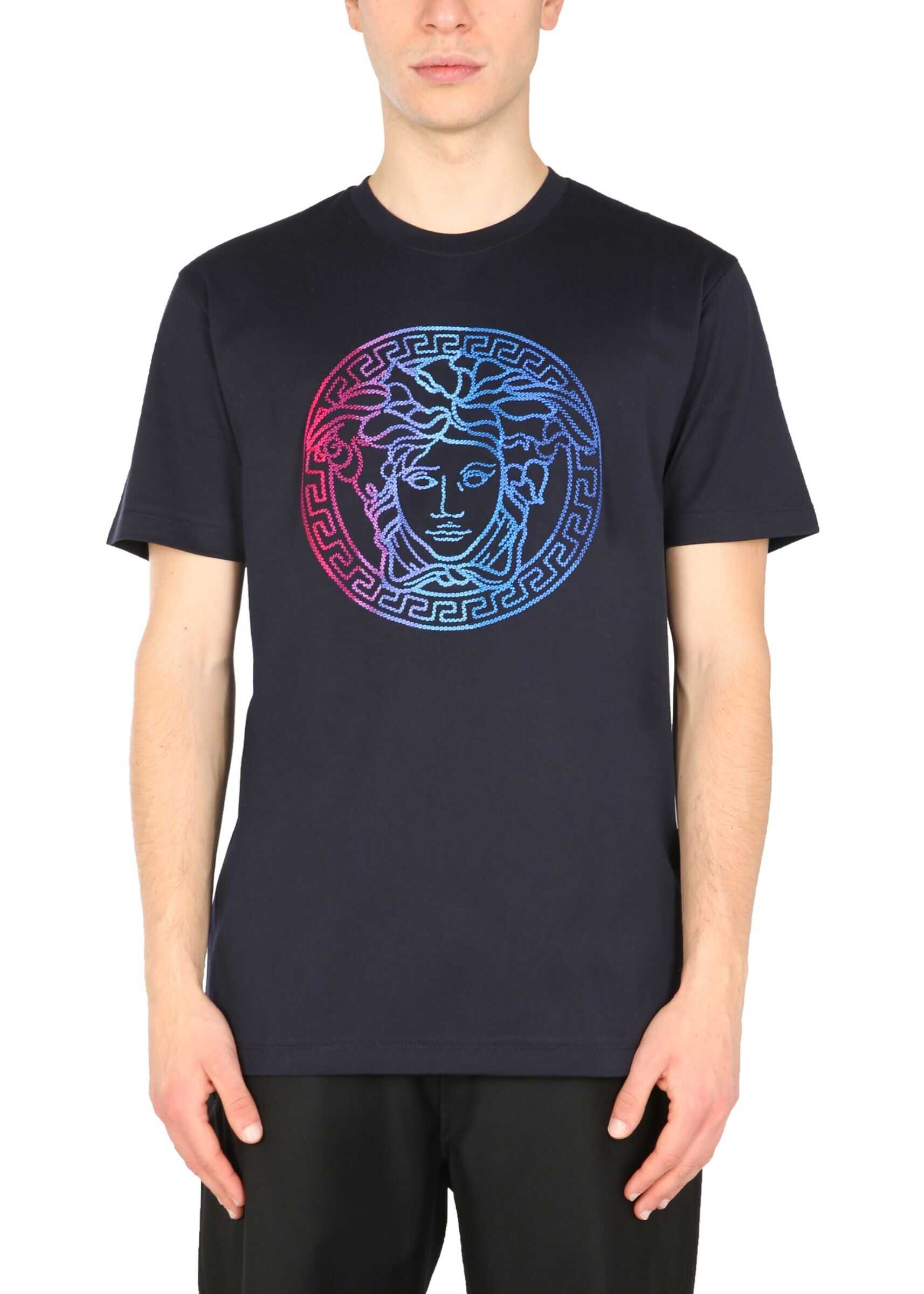 Versace T-Shirt With Medusa Embroidery A89287_1A015856U370 BLUE