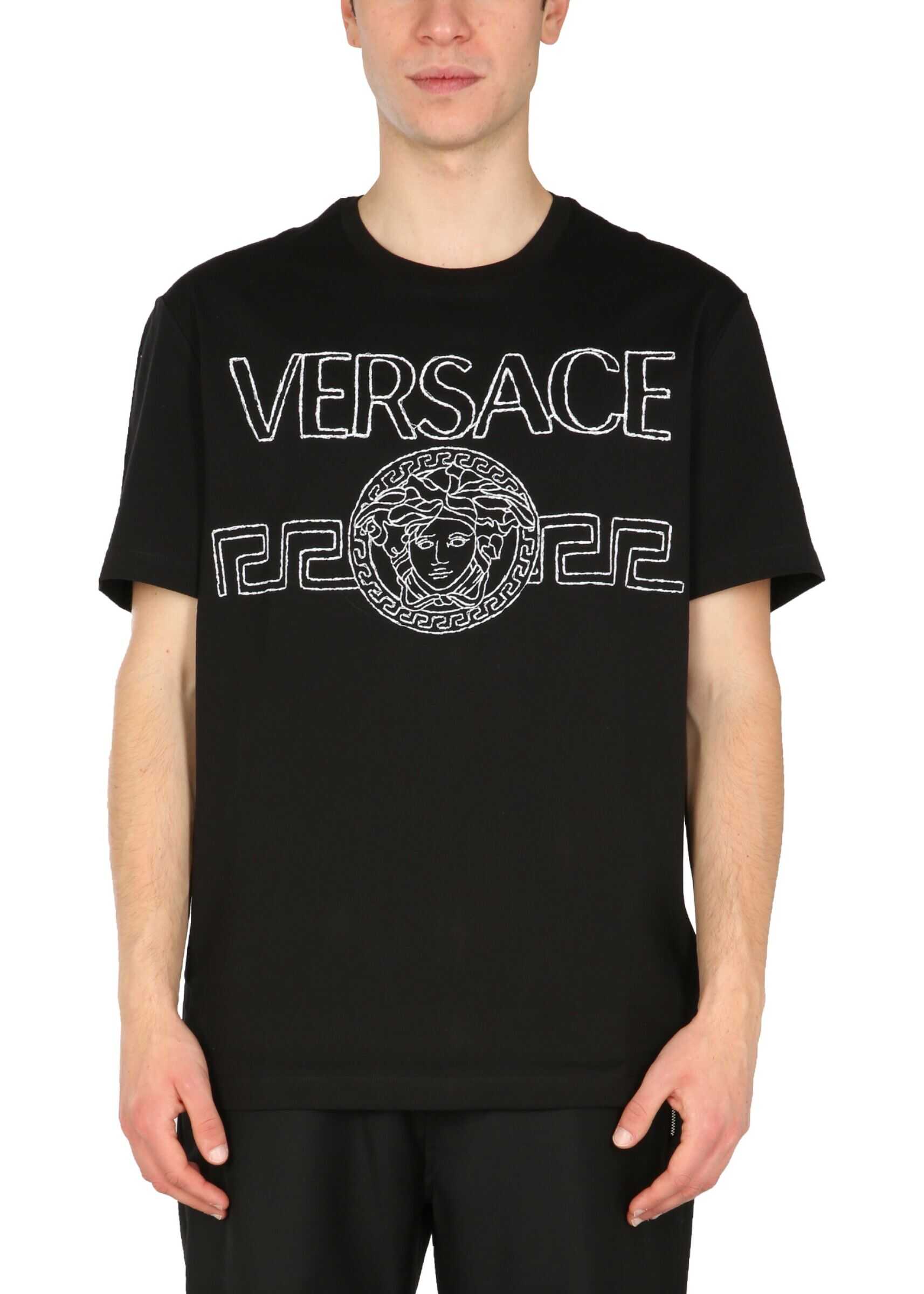 Versace T-Shirt With Embroidered Medusa Logo 1001280_1A009151B000 BLACK