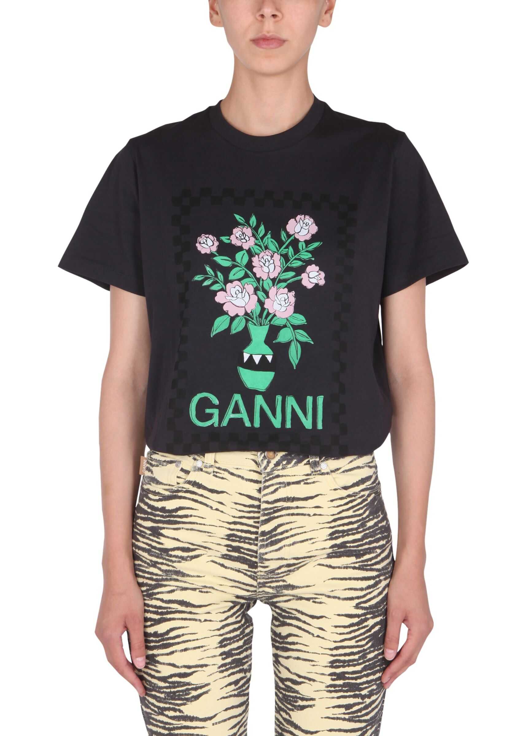 Ganni Crew Neck T-Shirt T2800_252 BLACK