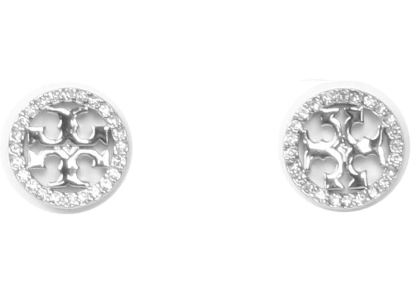Tory Burch Circle-Stud Crystal Logo Earrings 53422_042 SILVER