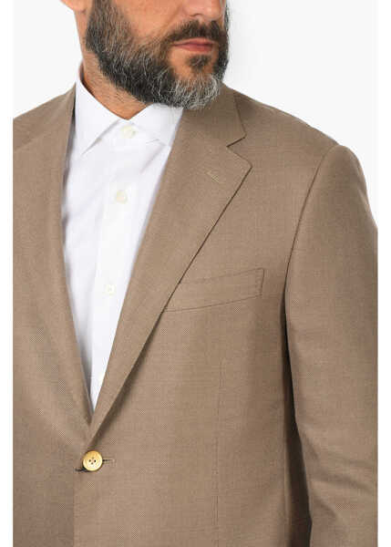 Sacouri CORNELIANI Two-Buttoned Leader Soft Blazer With Hopsack Pattern Beige Barbati (BM 8472069) 3