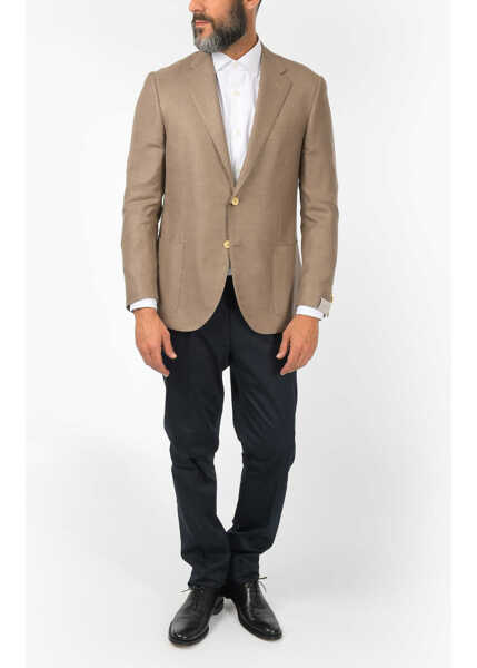 Sacouri CORNELIANI Two-Buttoned Leader Soft Blazer With Hopsack Pattern Beige Barbati (BM 8472069) 4